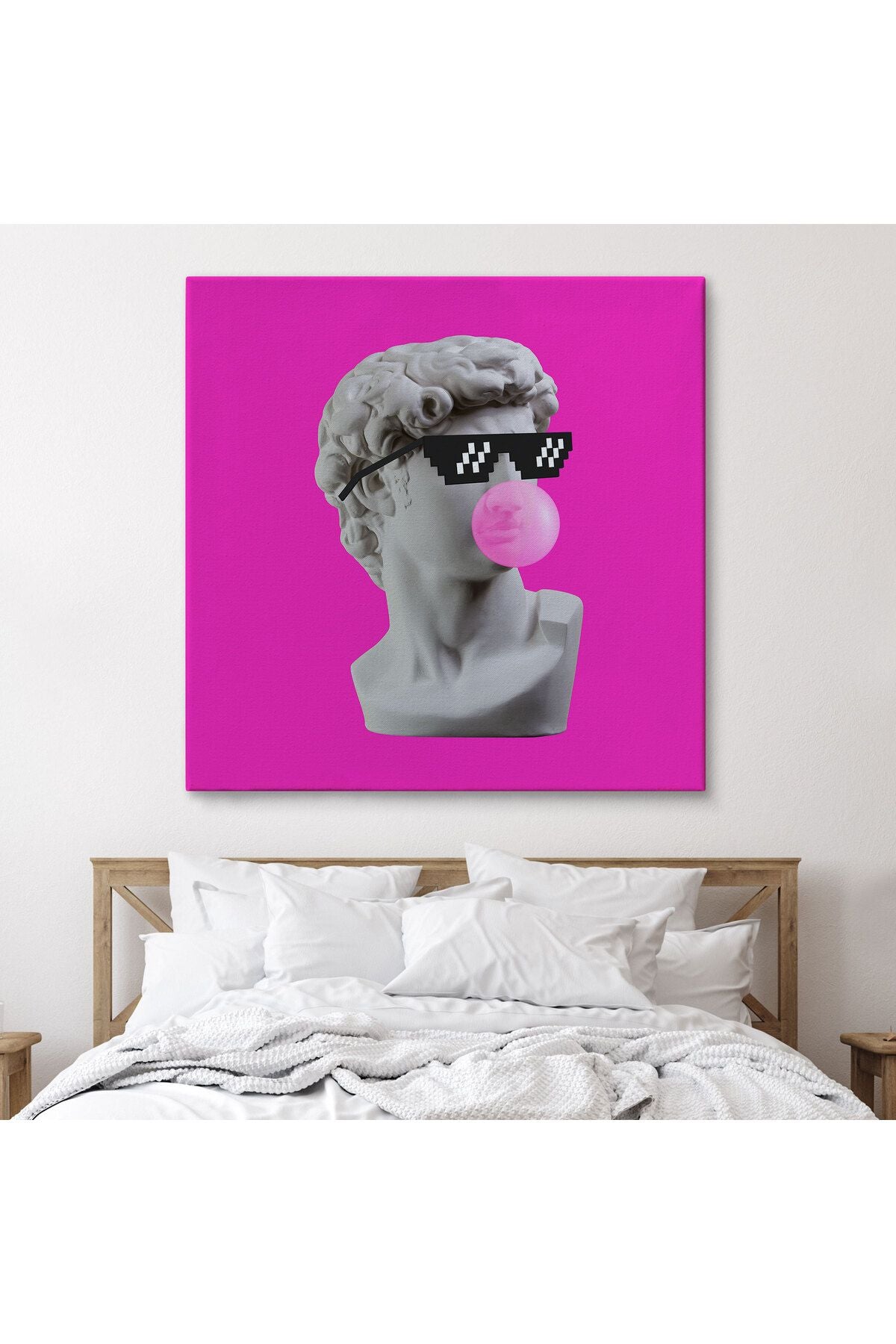 Piksel Gözlüklü David'in Kafasının Alçı Heykeli Kanvas Tablo, Pop Art-5064