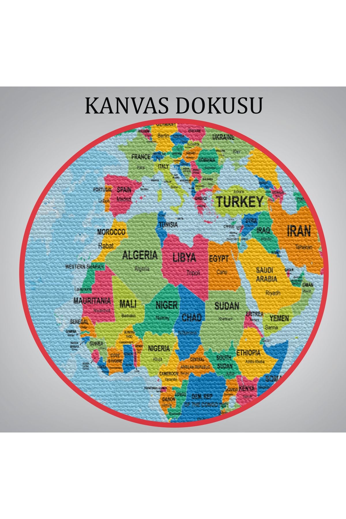 Dünya Haritası Ülke Başkentli Okyanuslu ve Dekoratif Kanvas Tablo 2243