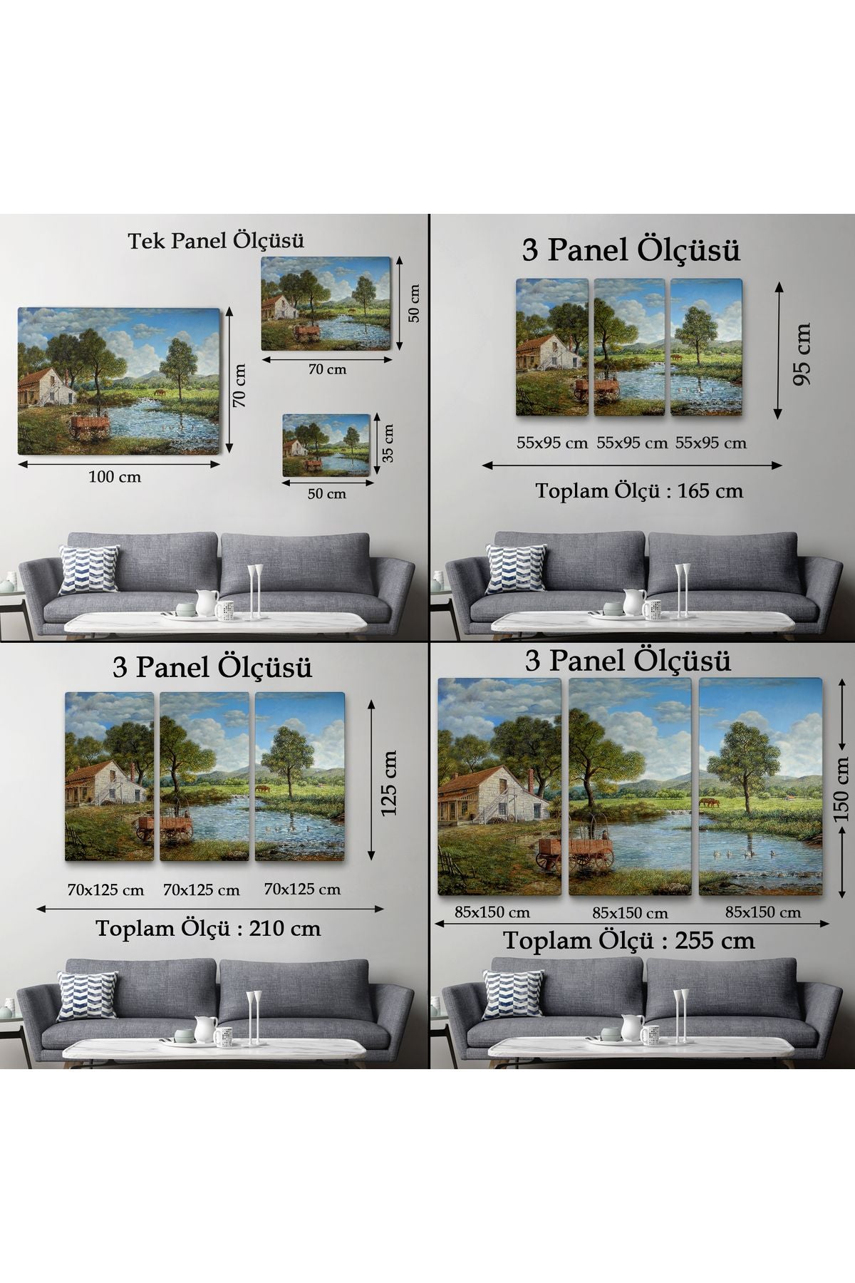 Köy Ve Akarsu Manzaralı Dekoratif Kanvas Duvar Tablosu-3425