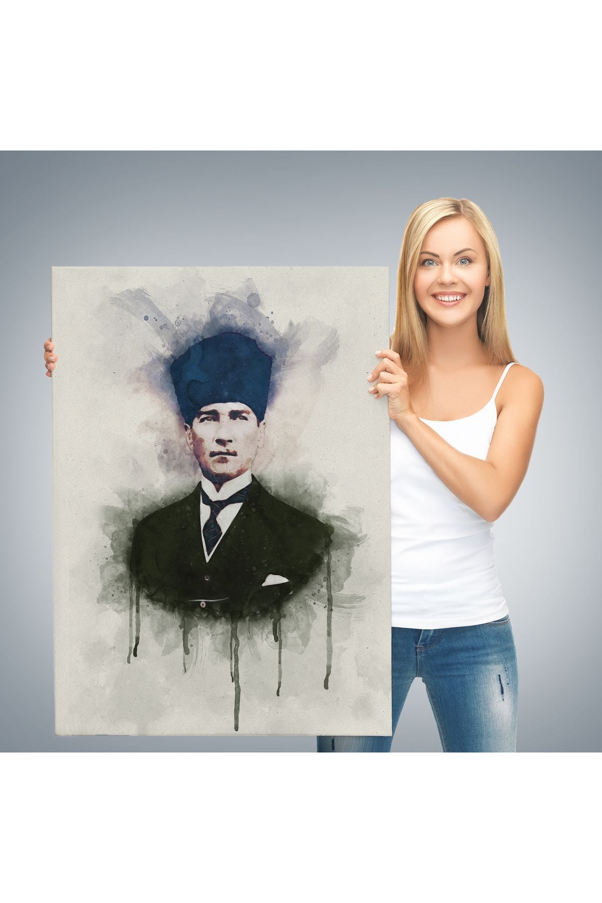 DB Atatürk Portre Tablosu Mustafa Kemal Atatürk Dikdörtgen Dekoratif Kanvas Tablo-CZ-77