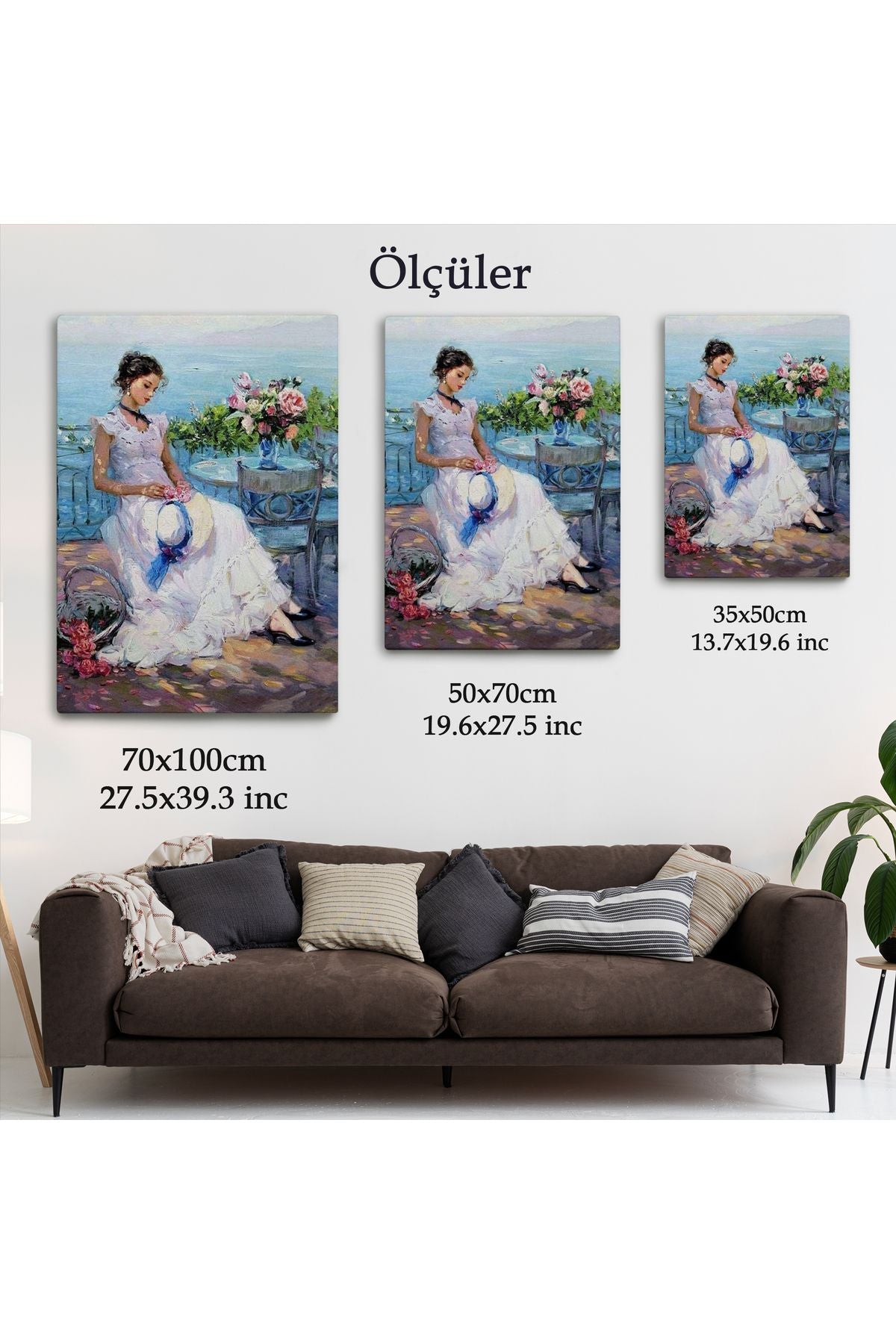 Terastaki Beyaz Elbiseli Güzel Kadın Tablosu-6273