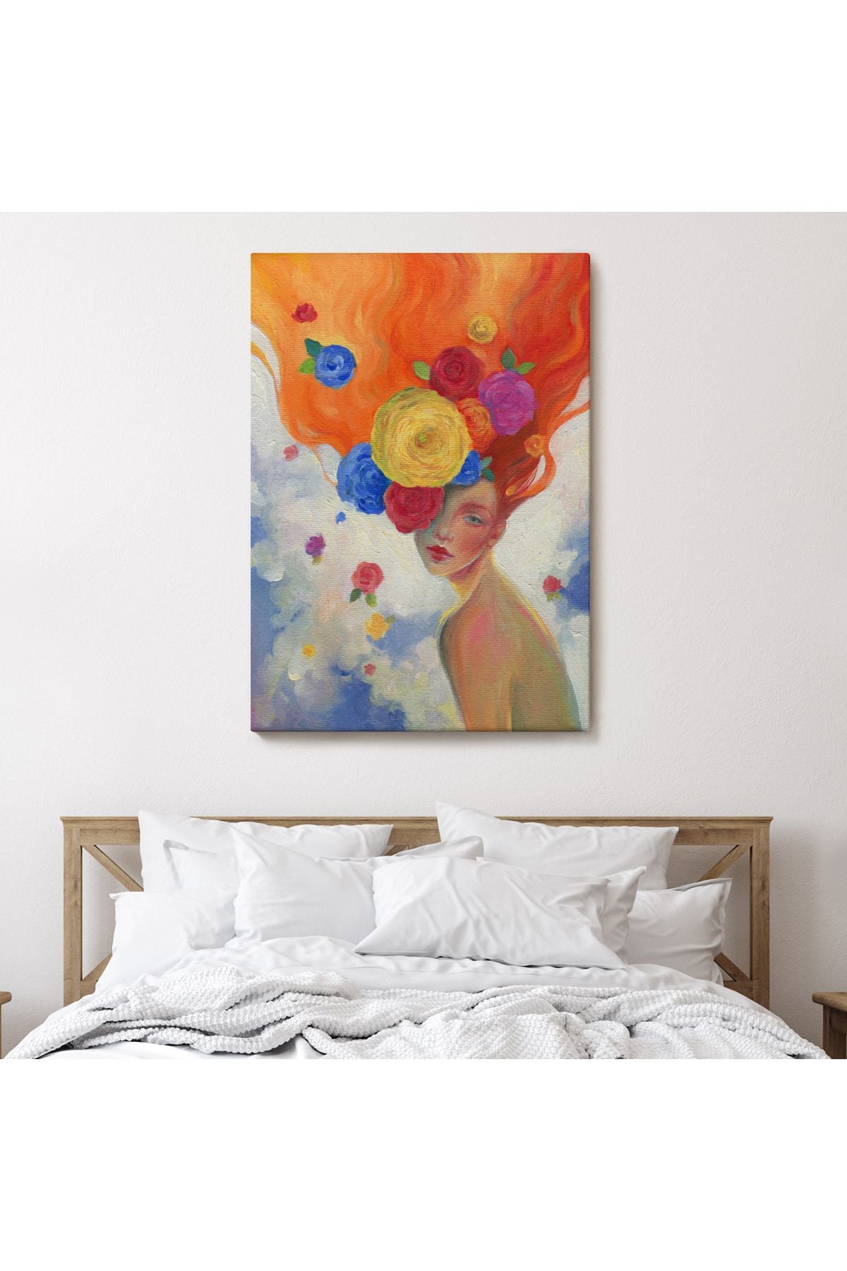 YB Çiçek Saçlı Kadın Yağlıboya Görünüm Dekoratif Kanvas Duvar Tablosu-5942