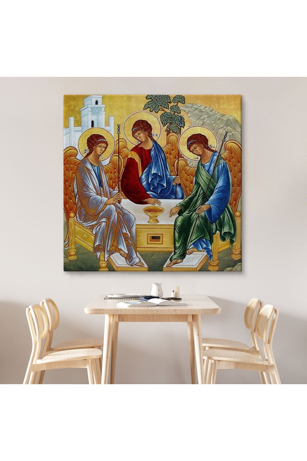 Andrei Rublev Tarafından Kutsal Üçleme Kanvas Tablo, Hristiyan Kilise Hediyesi-5327