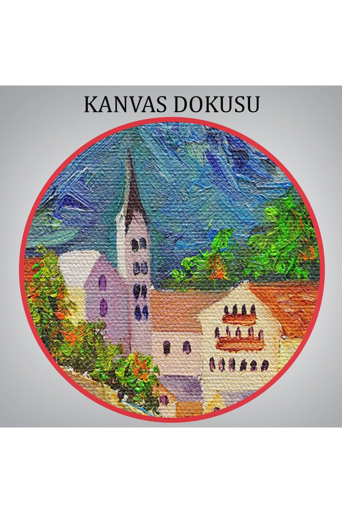 Avusturya Hallstatt Yağlıboya Görünüm Dekoratif Kanvas Duvar Tablosu-3438