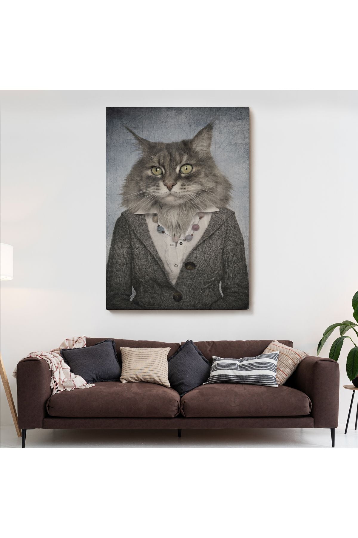Özel Tasarım Kedi Kafalı İnsan Kanvas Tablo-4985