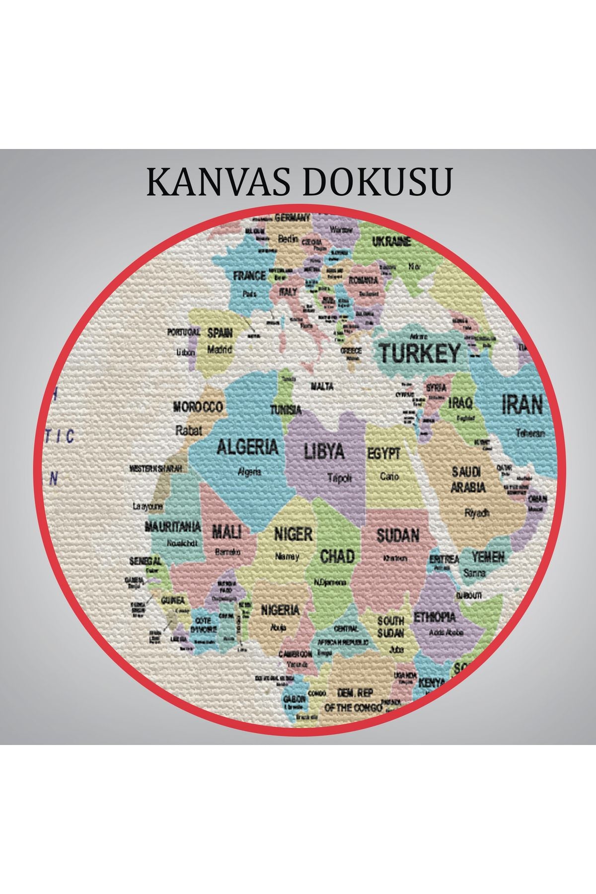 Dünya Haritası Kanvas Tablo Ülke Başkentli ve Okyanus Detaylı Tablo 2749