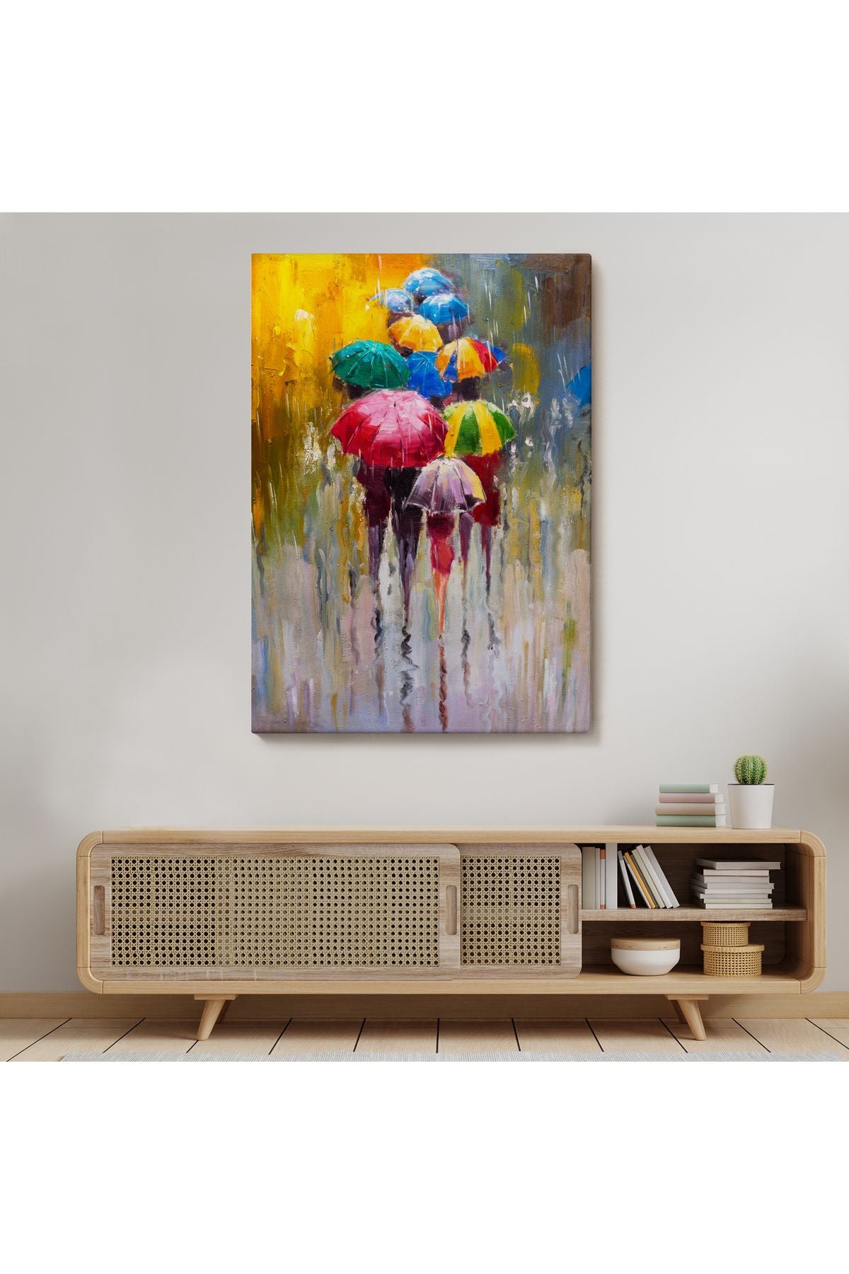 Renkli Şemsiyeler Yağlıboya Görünüm Dekoratif Kanvas Duvar Tablosu -5932