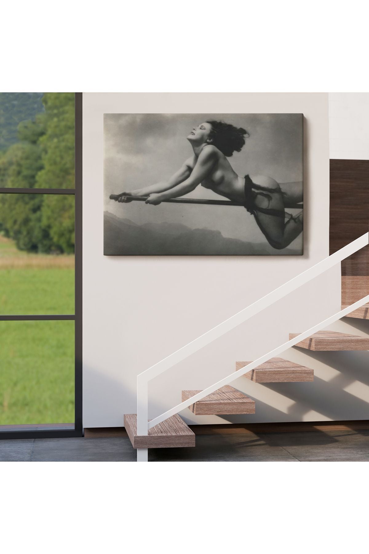 Süpürgeye Binen Çıplak Cadı Tablo, Cadılar Bayramı Gotik Tablo, William Mortensen-5395