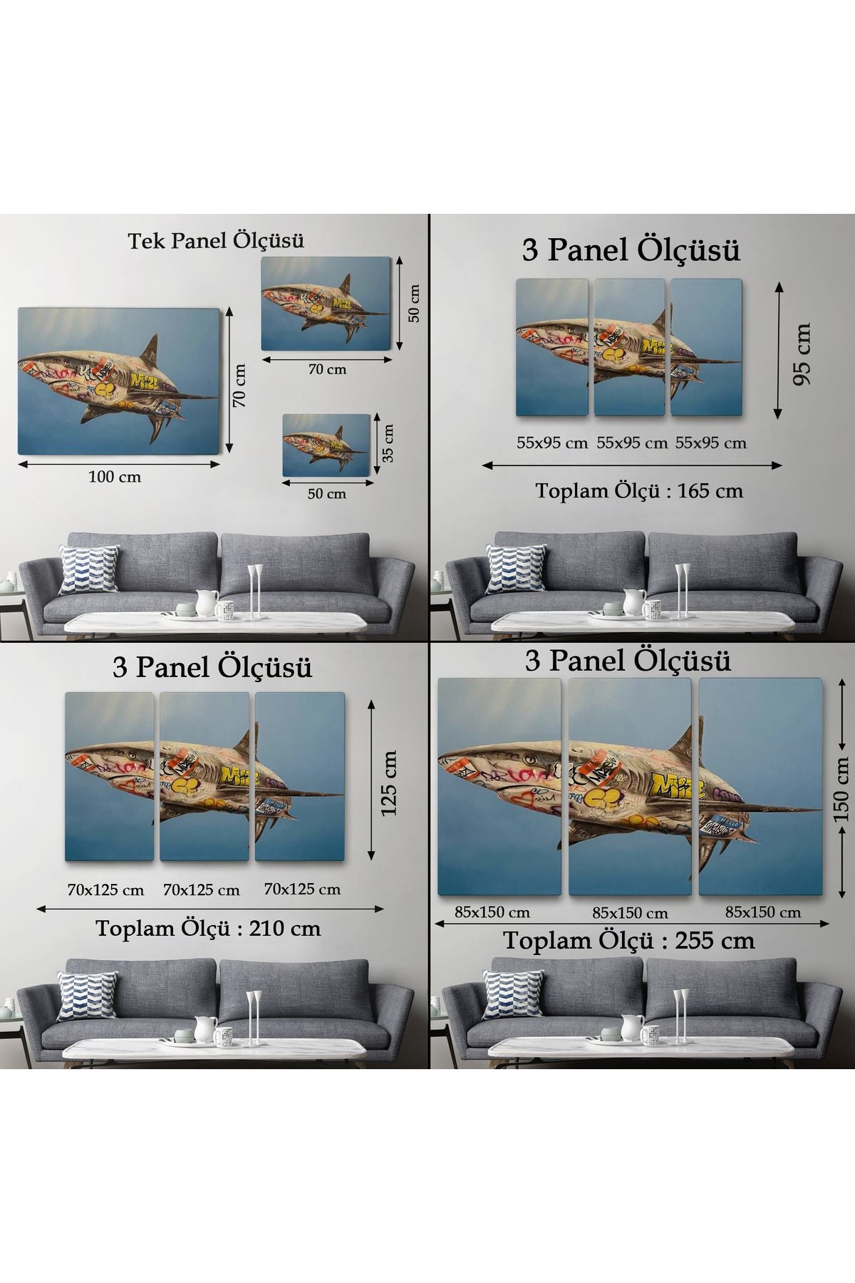 Graffiti Köpek Balığı Kanvas, Pop Art Tablo-5416