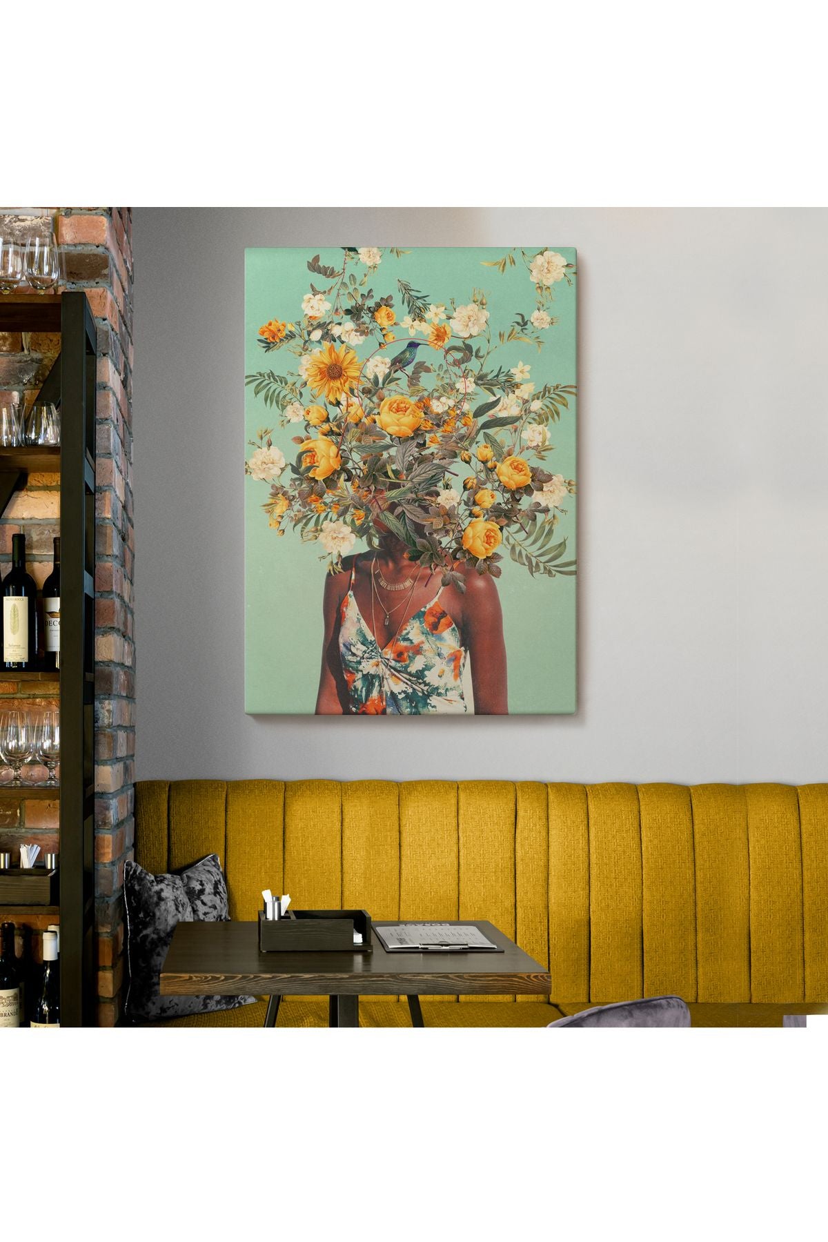 YB HG Çiçek Başlı Siyahi Kadın, Afrıkalı Kadın Kanvas Tablo -6079