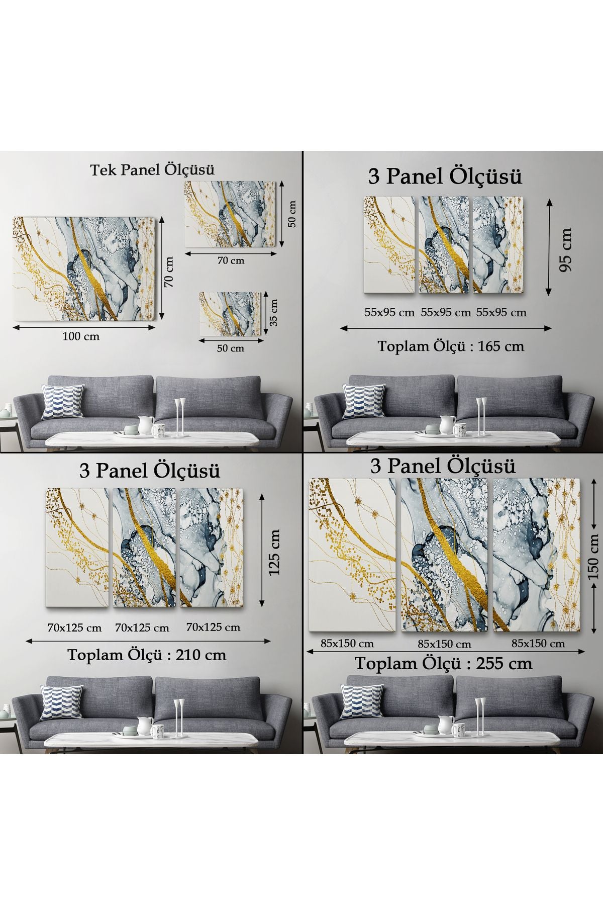 db01shp seri Mavi ve Altın Sarısı Renklerınde Soyut Modern Kanvas Tablo-5033