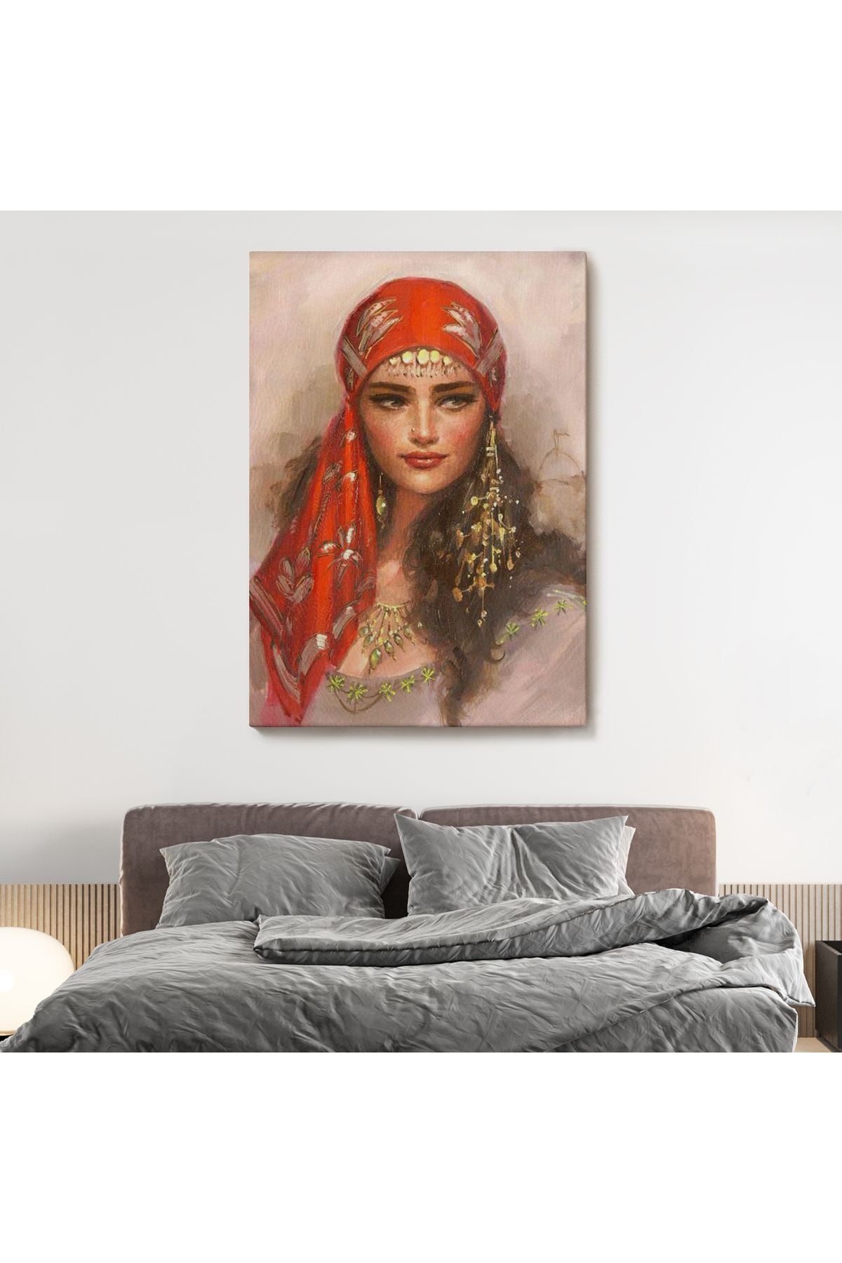 Kırmızı Başörtülü Güzel kadın Duvar Tablosu-6206