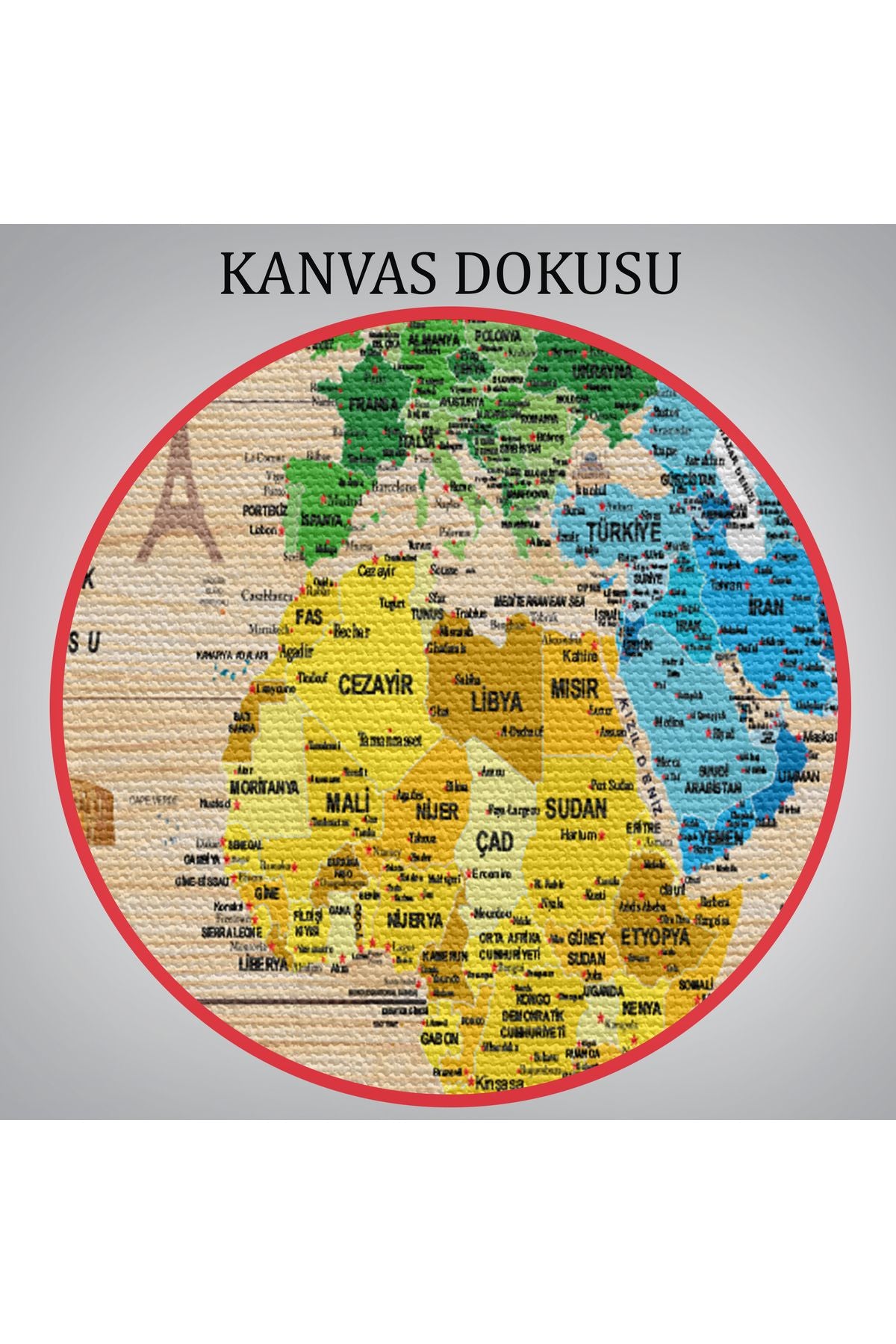 Ahşap Görünümlü Türkçe Dünya Haritası Sembollü Eğitici Kanvas Tablo 2949
