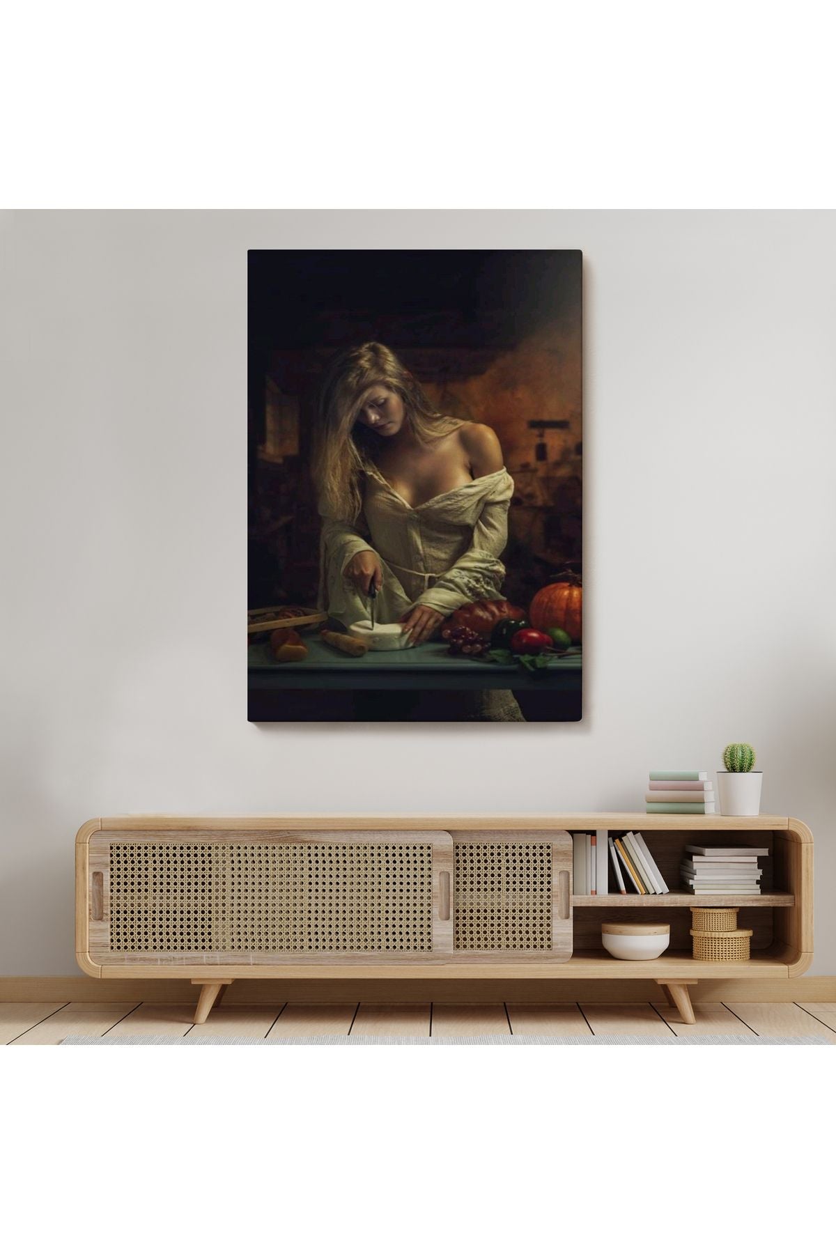Peynir Kesen Güzel Kadın Dekoratif Duvar Tablosu-6299
