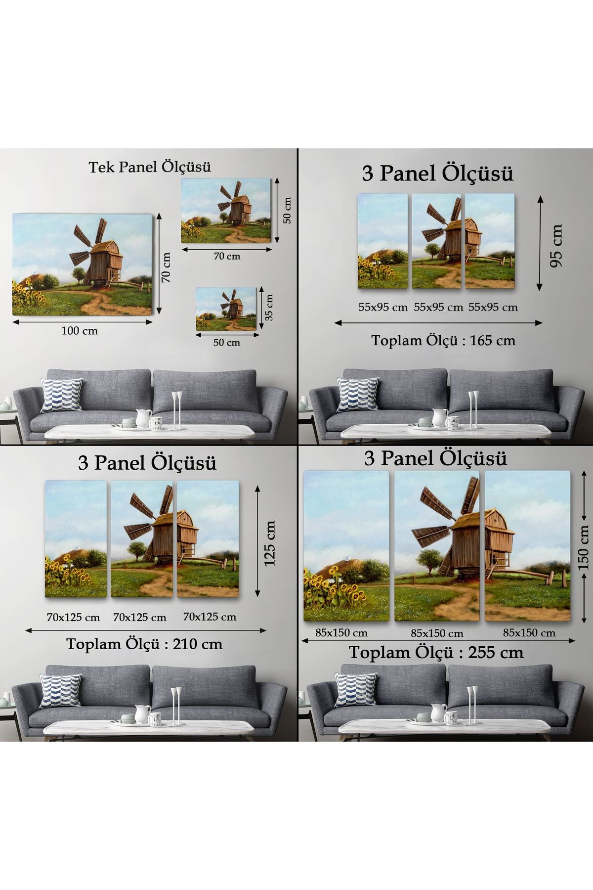 DB Eski Yel Değirmeni Yağlıboya Görünüm Dekoratif Kanvas Duvar Tablosu-3746