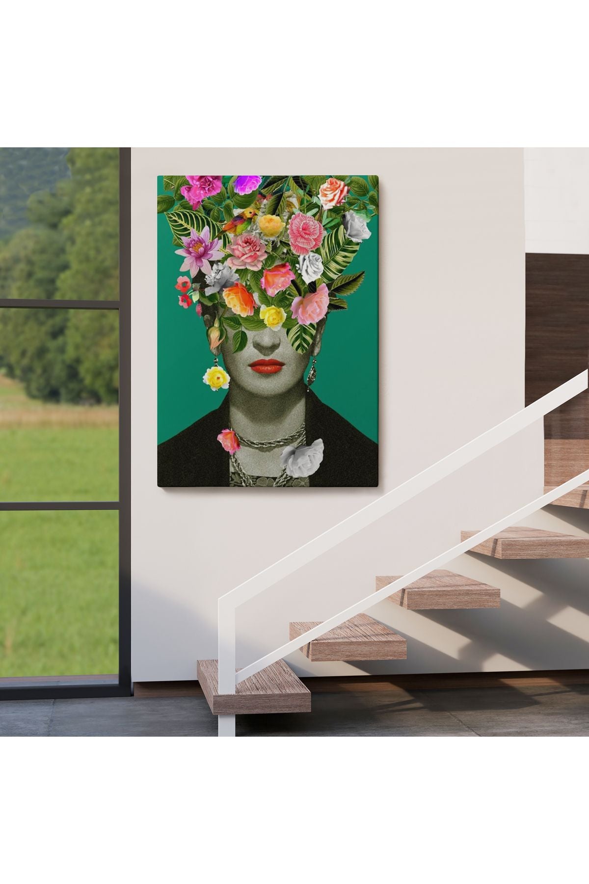 Çiçek Başlı Ünlü Ressam Portresi Kanvas Tablo-5131