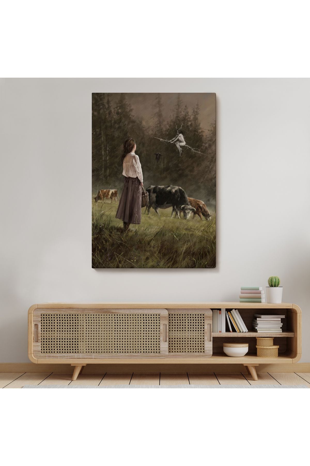 Süpürgeli Cadıya Özenen Kız Dekoratif Duvar Tablosu -6185