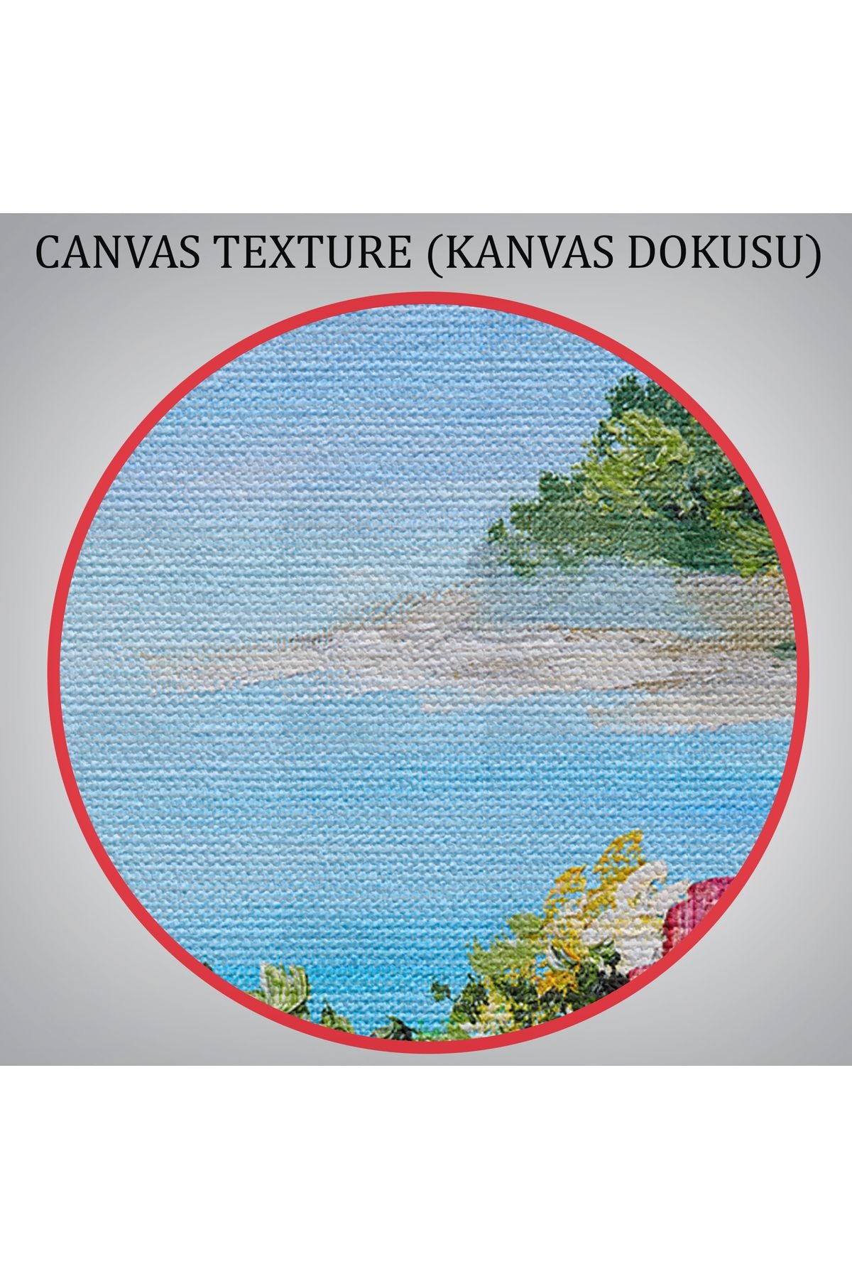 Rengarenk Çiçekler Arasındaki Deniz Manzaralı Ev Duvar Tablosu-3633
