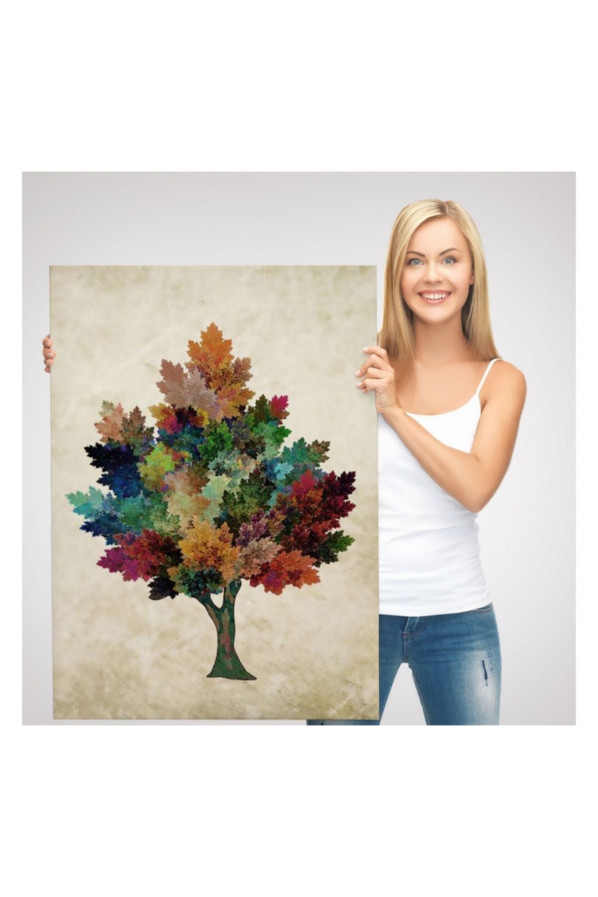 Kanvas Tablo, Duvar Dekoru, Renkli Çınar Ağacı Doğa Temalı 6267 BUNGKNV