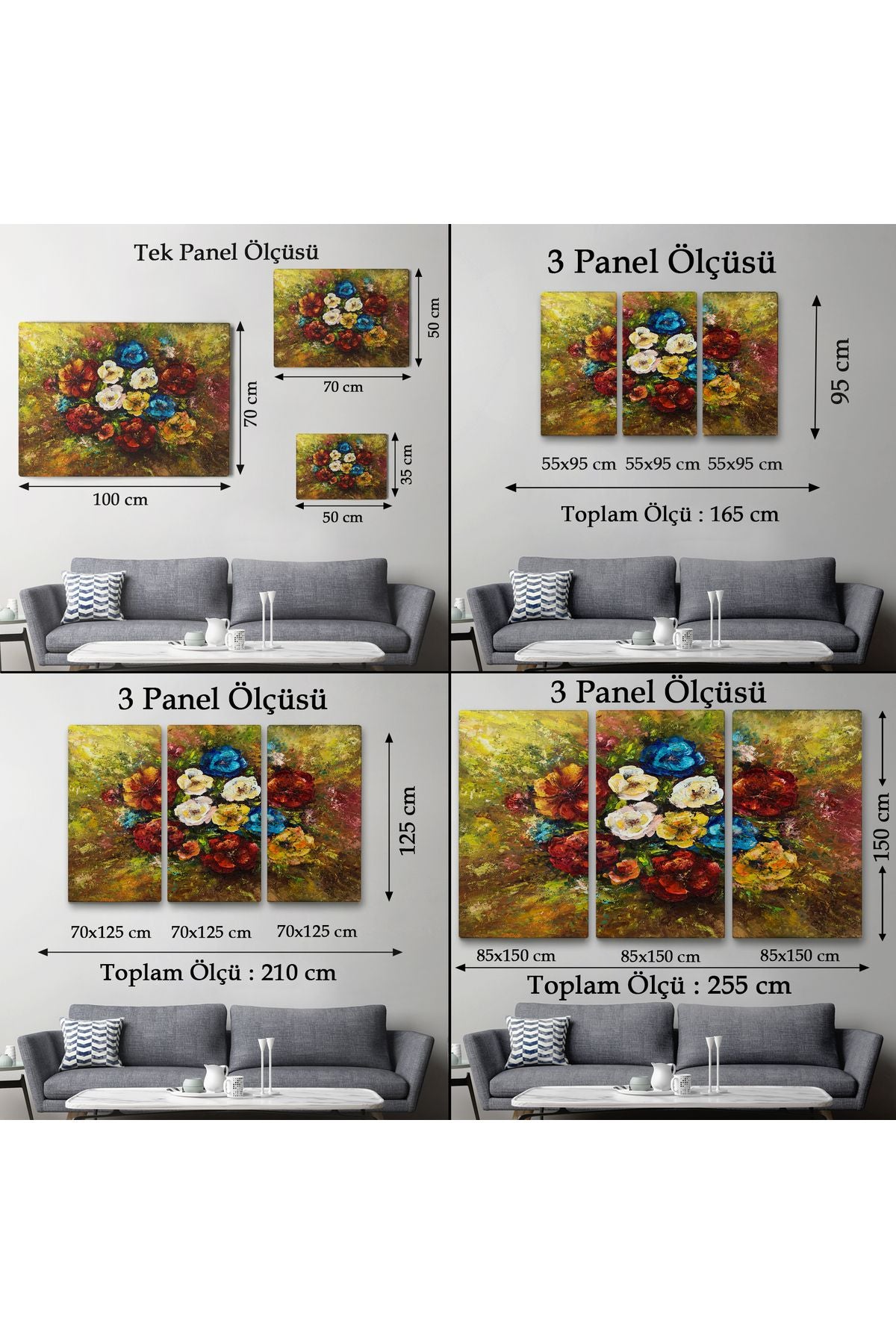 Çiçek Buketi Yağlıboya Görünüm Dekoratif Kanvas Duvar Tablosu-3515