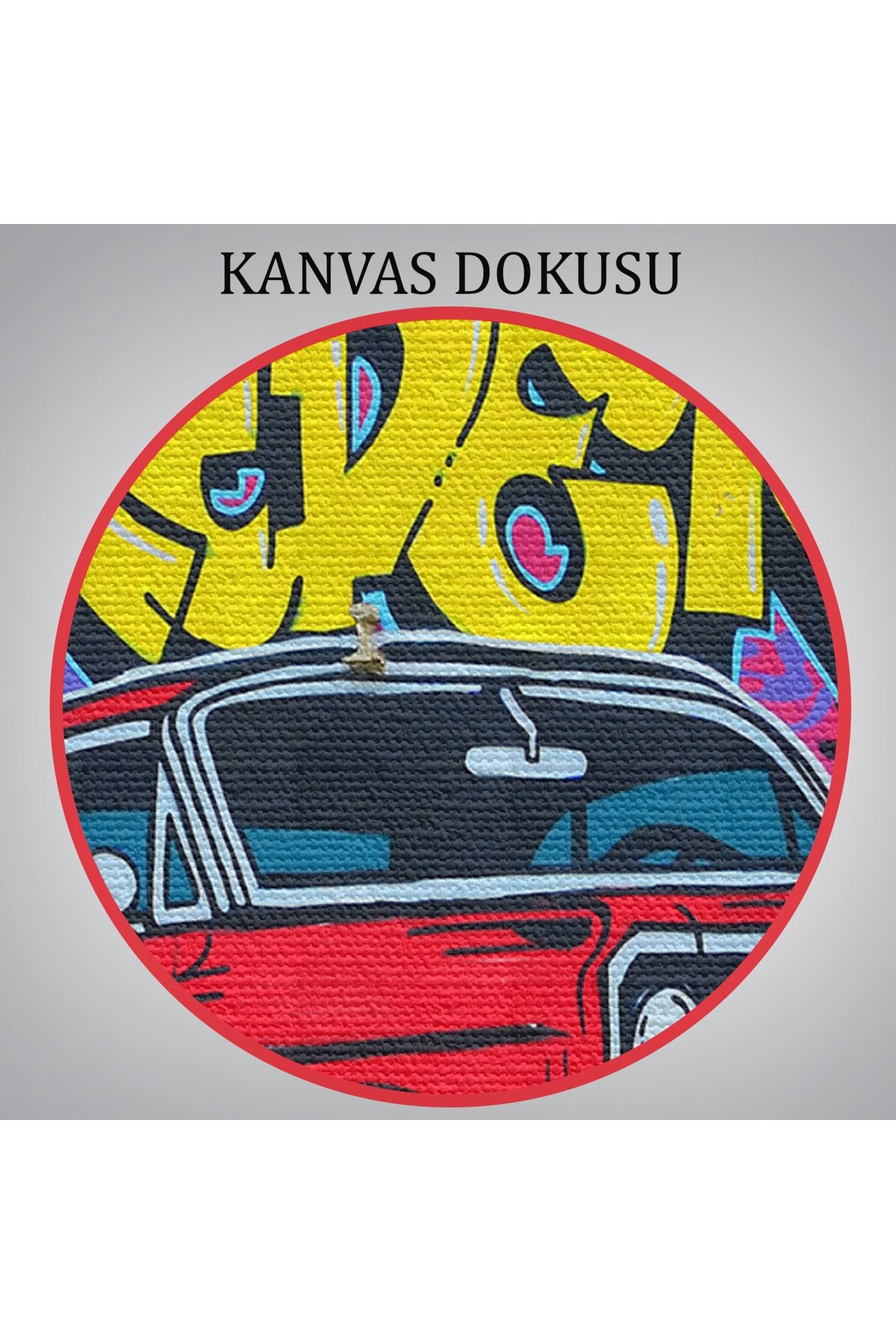 Grafiti İle Yapilmiş Retro Kırmızı Araba Kanvas Tablo-5027