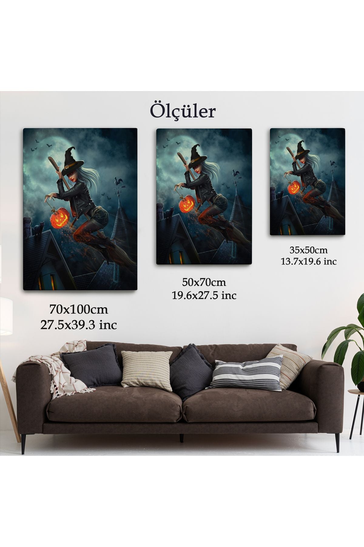 Süpürge İle Uçan Cadı ve Kabağı Cadılar Bayramı Helloven Duvar Tablosu -6175