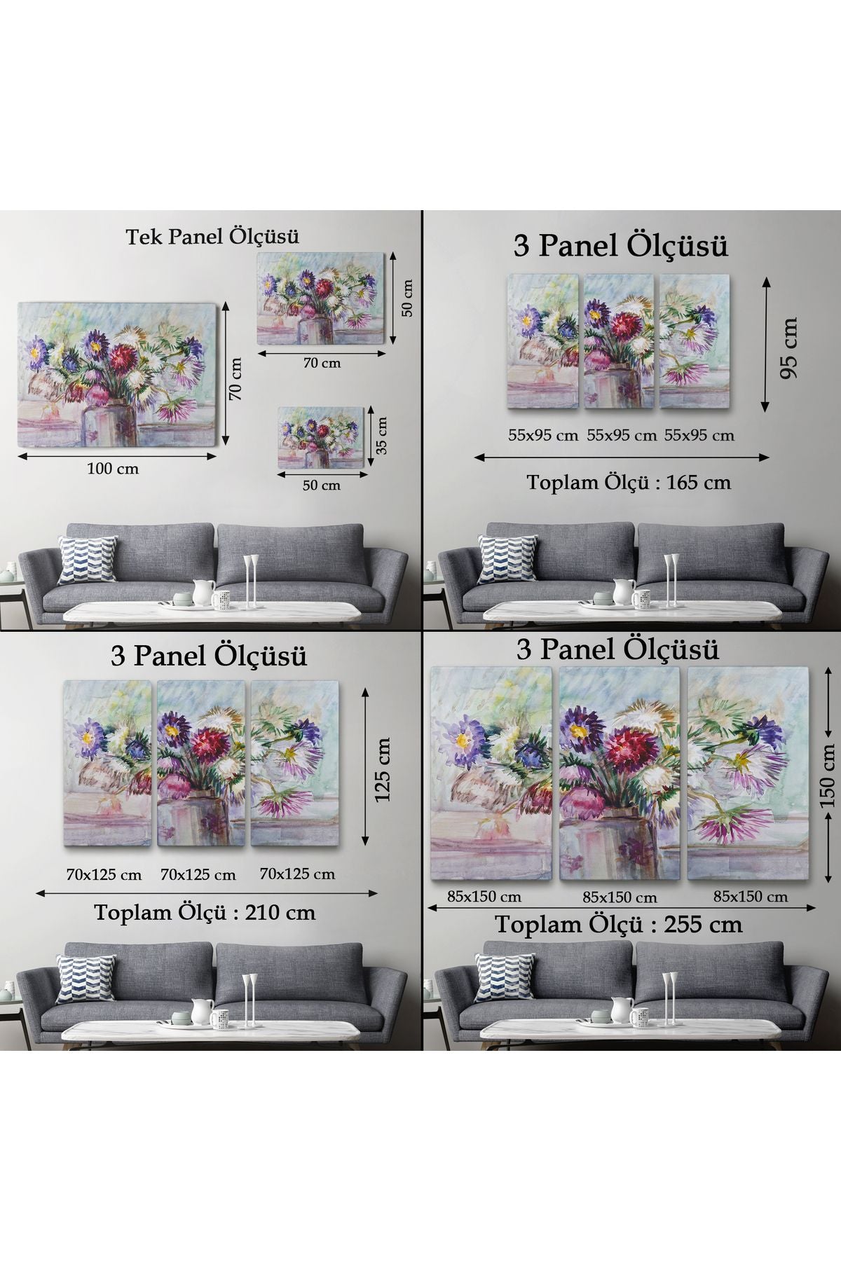 Aster Çiçeği Yağlı Boya Görünümlü Dekoratif Duvar Tablosu-3456