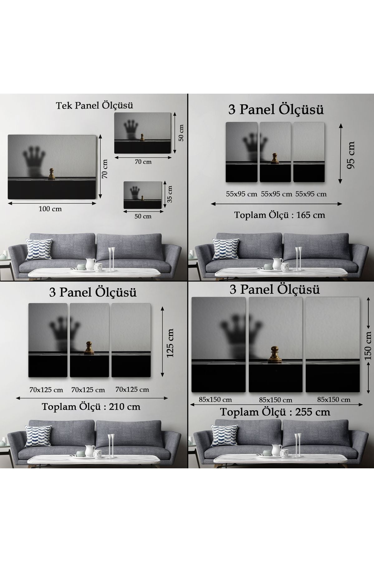 Satranç Gölgesi Taç Kanvas Duvar Sanatı, Yurt ve Ofis Dekoru-5390