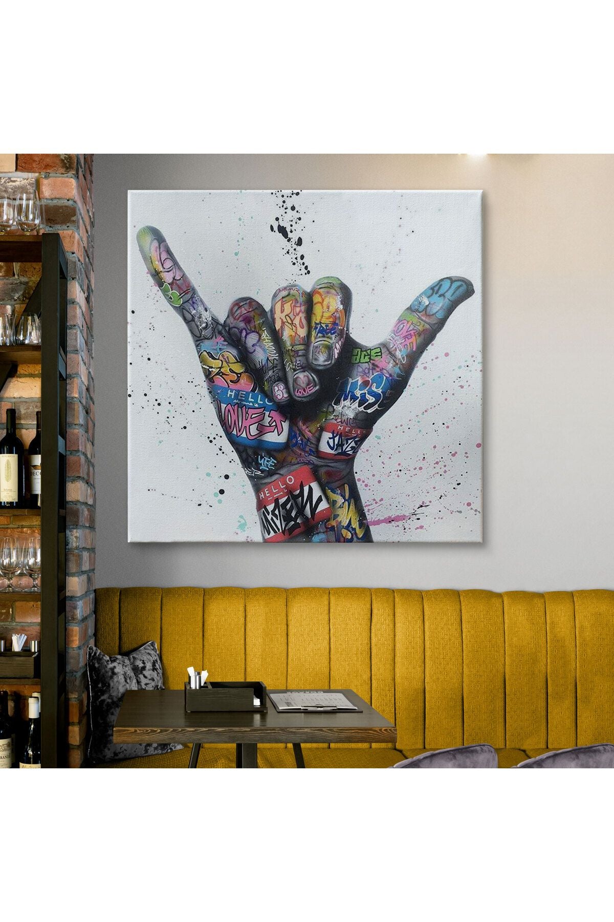 Banksy Tarzı Hands Victory Jest Graffiti Kanvas Tablo-5340