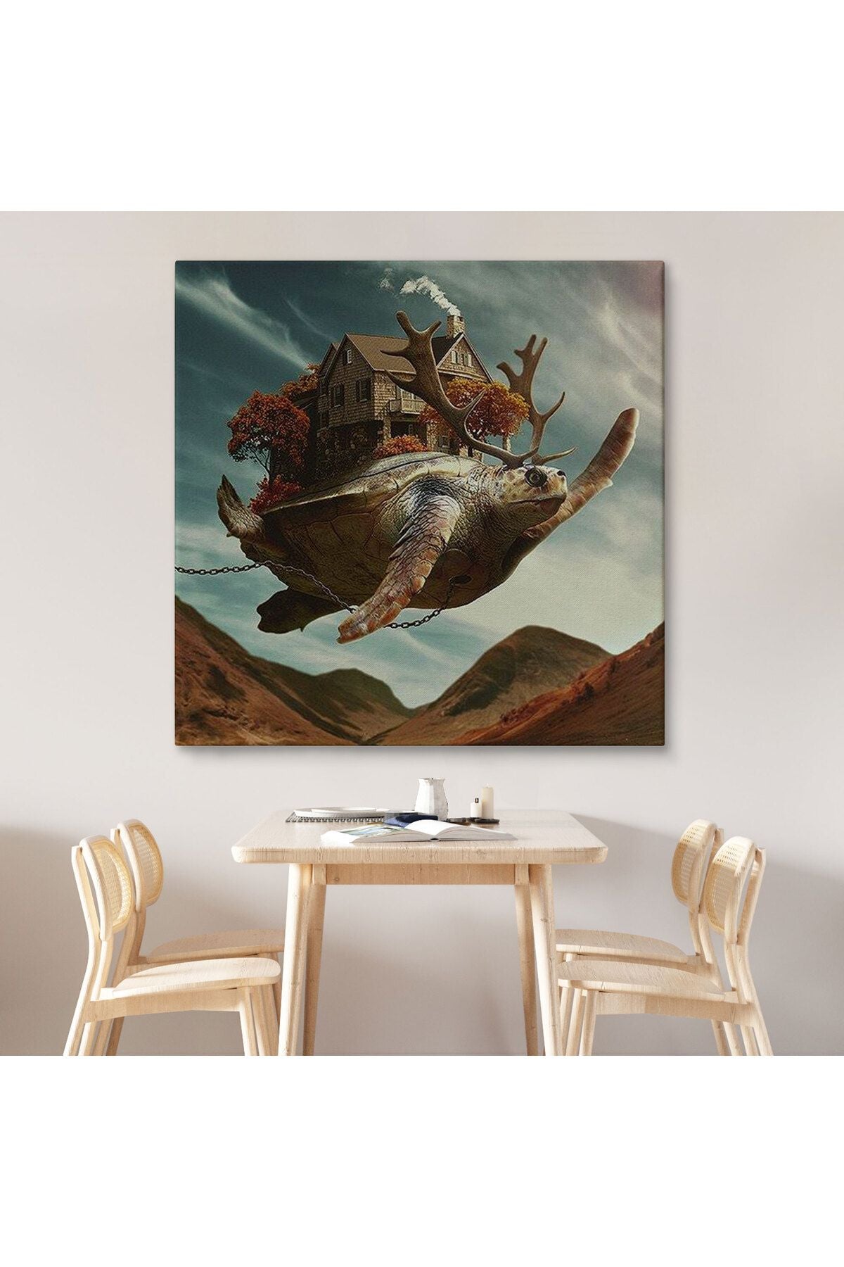 Evini Sırtında Taşıyan Uçan Kaplunbağa Sürreal Tablo-5868