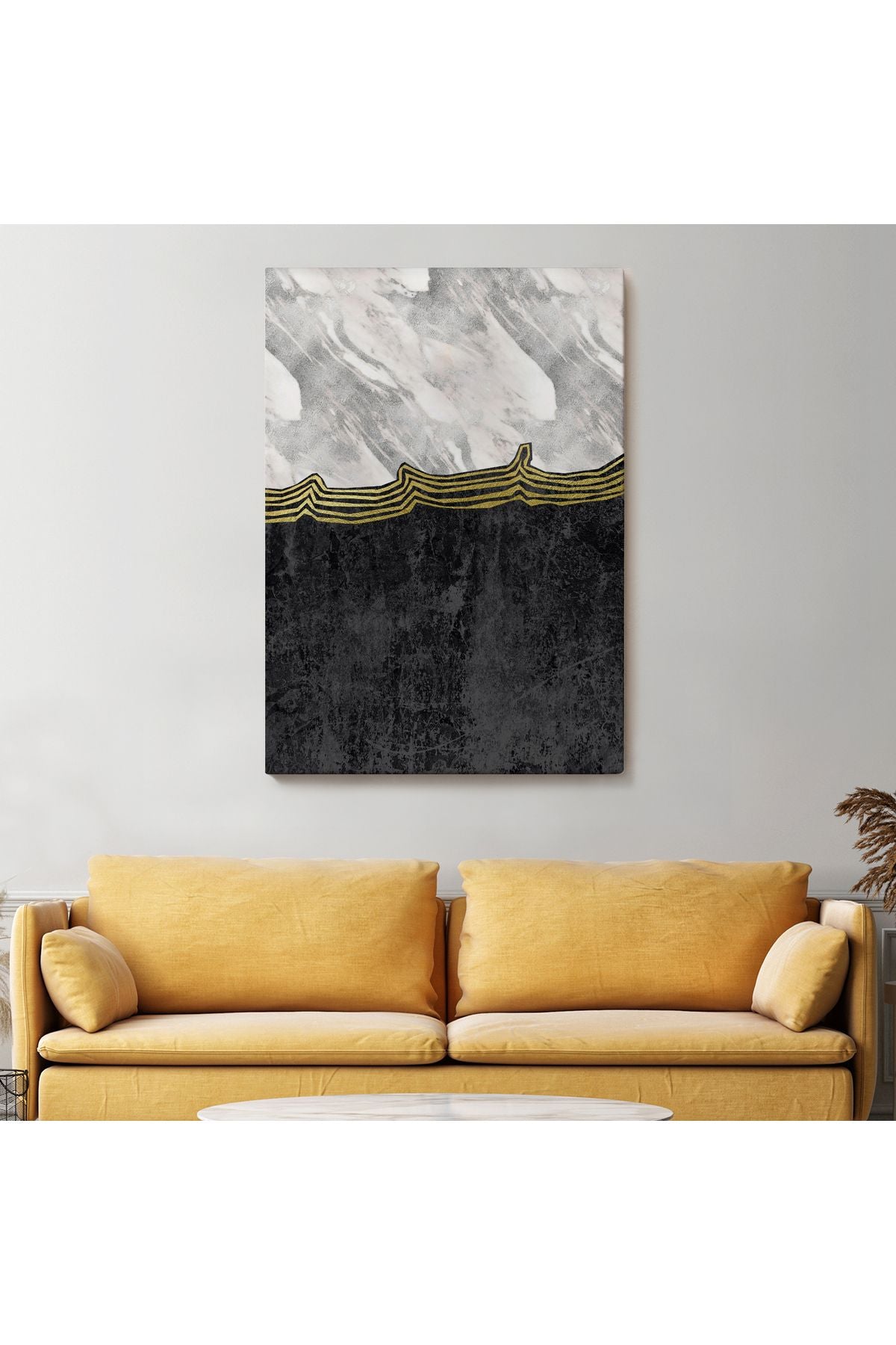Siyah Beyaz Mermer Desenli Dekoratif Kanvas Tablo-5175