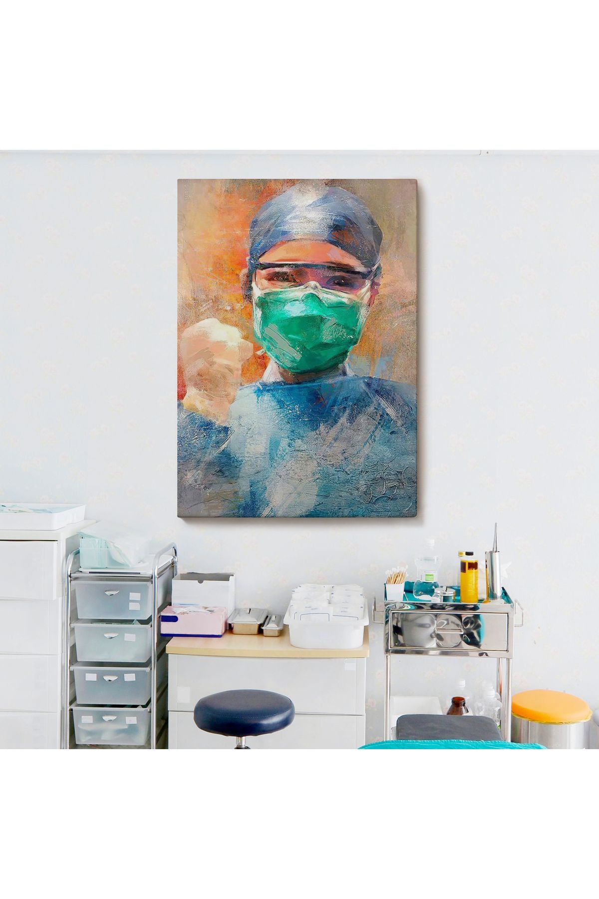 Covid 19 Dövüşen Soyut Hemşire Portresi, Tıbbi Soyut Kanvas Tablo-5246