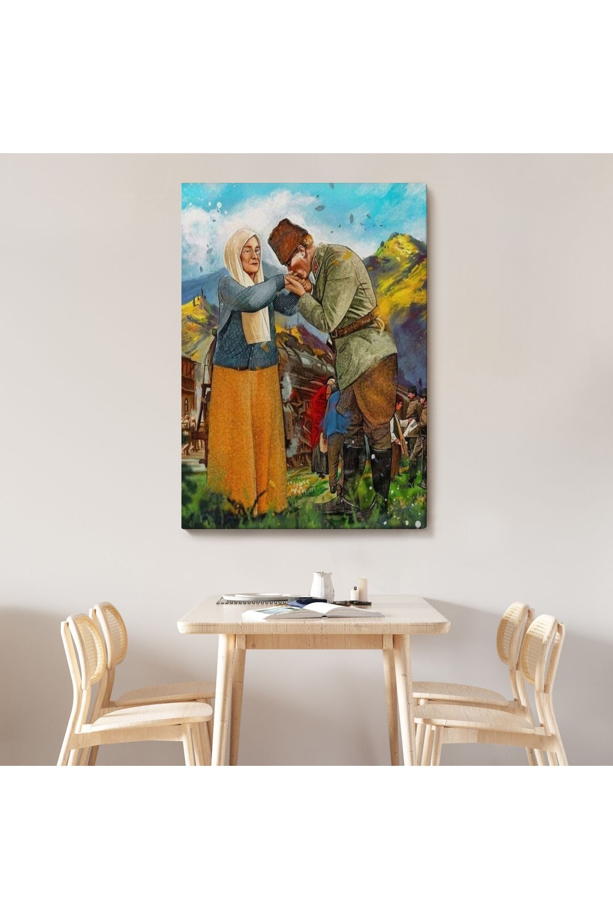 Atatürk Annesi Zübeyde Hanımın Elini Öperken Duvar Tablosu-6302