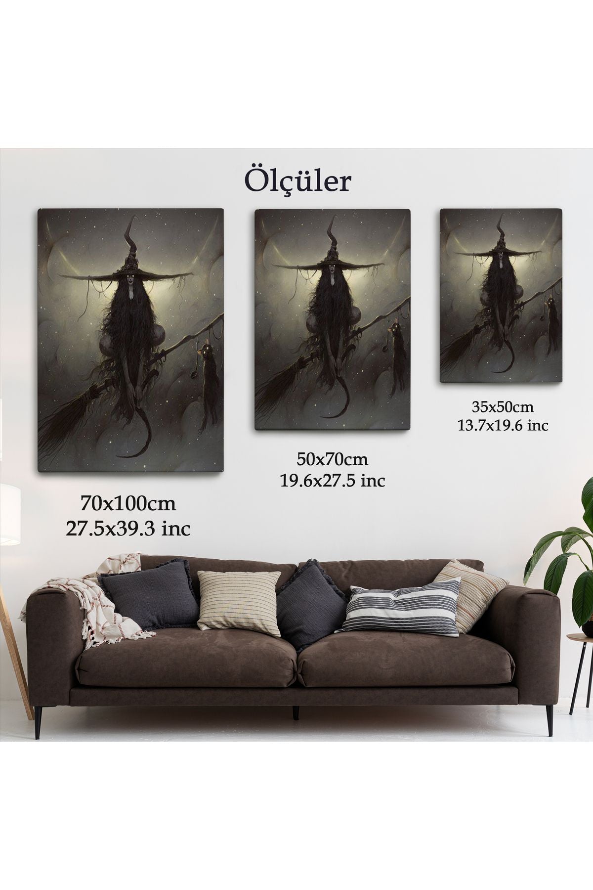 Süpürge ile Uçan Cadı ve Kedisi, Cadılar Bayramı Hediyesi, Hellowen Tablo -6287