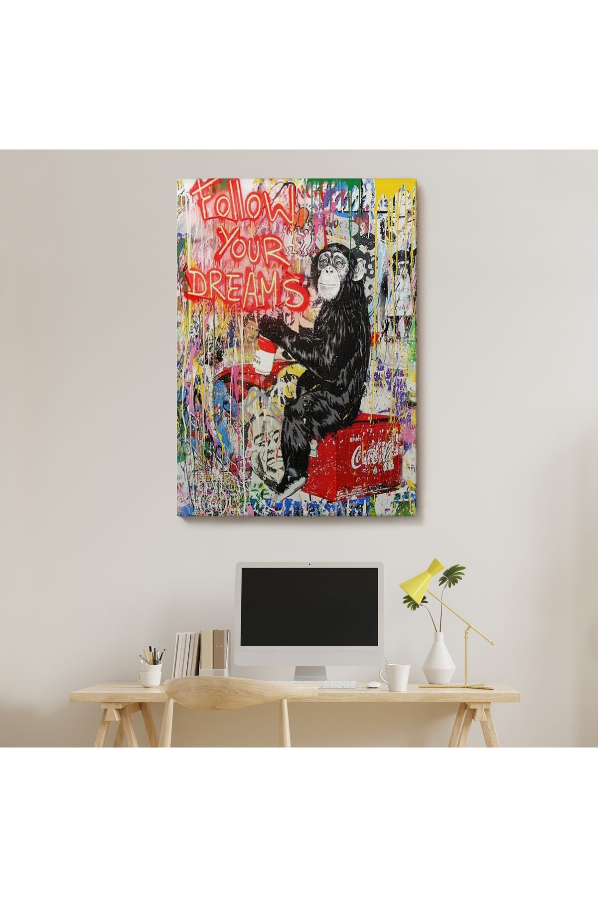 trndry seri001 Hayallerinin Peşinden Git,Maymun Graffiti Posteri, Banksy Graffiti Kanvas Tablo-5304