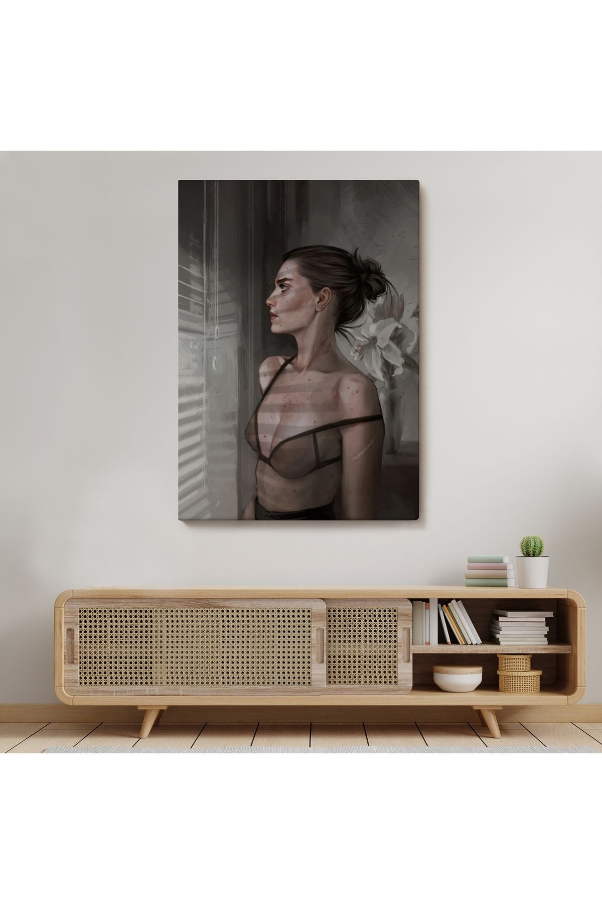 Güzel Kadın Pencereden Dışarı Bakıyor Kanvas Tablosu-5257