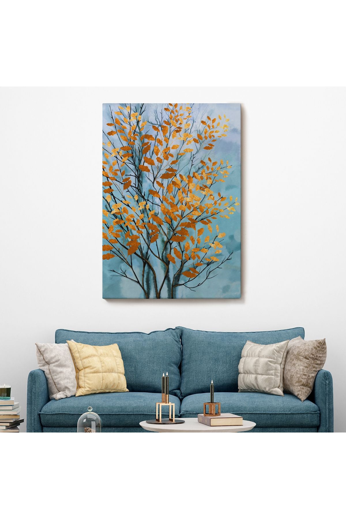 Turuncu Yapraklar Soyut Dekoratif Kanvas Tbalo-5177