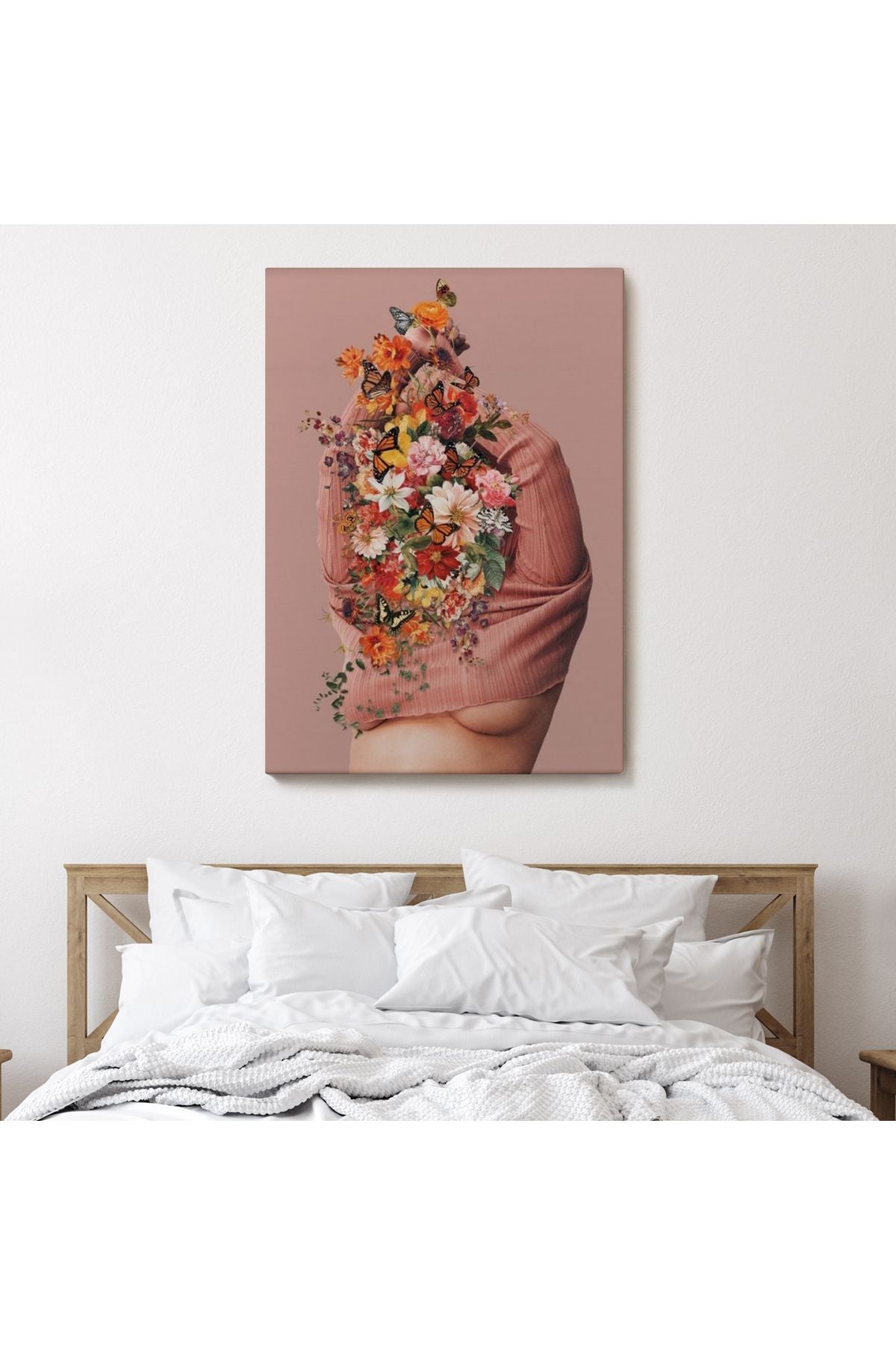 Soyunan Kadın Renkli Kelebekler ve Çiçekler Detaylı Tablo-6060