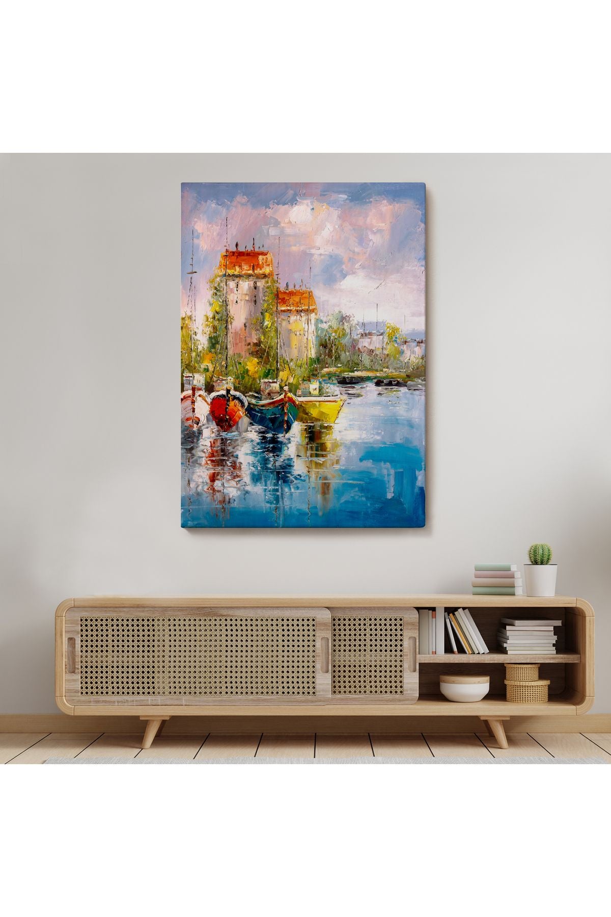 Liman Manzarası Yağlıboya Görünüm Dekoratif Kanvas Duvar Tablosu -5981