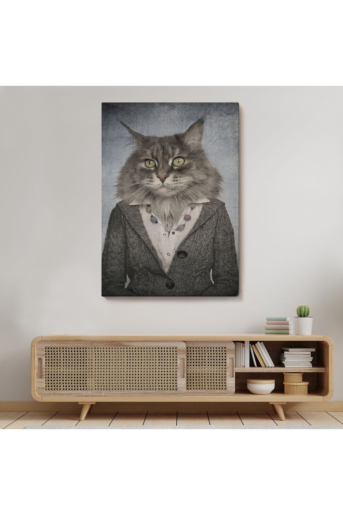 Özel Tasarım Kedi Kafalı İnsan Kanvas Tablo-4985