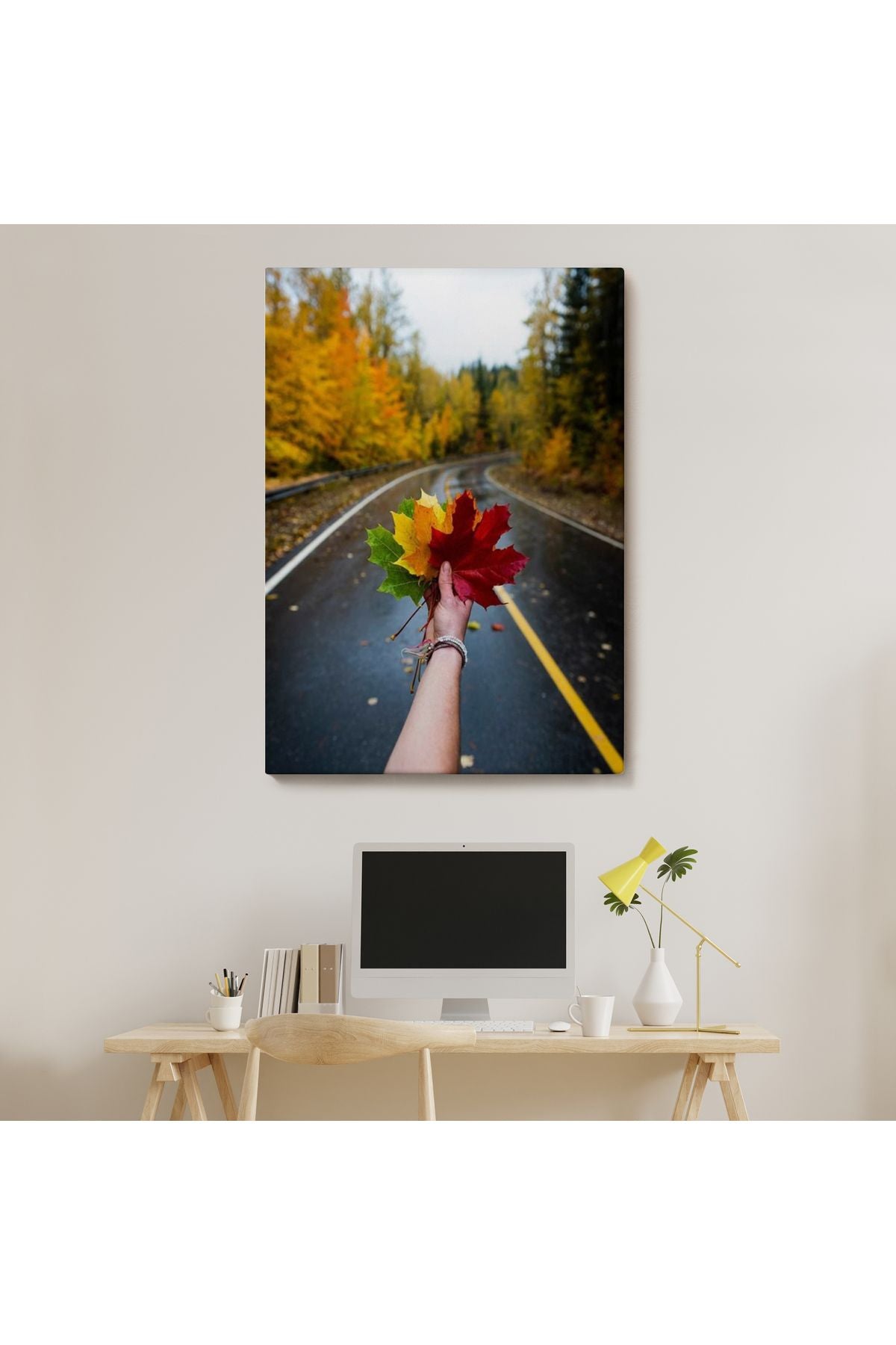 Sonbaharın Renkli Yaprakları ve Yol Manzarası Duvar Tablosu-6089