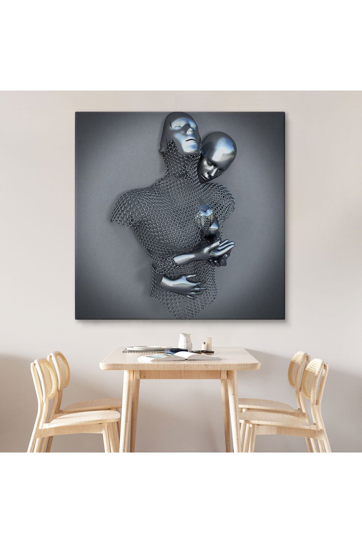Gri ve Gümüş 3D Metalik Efektli Kanvas Tablo, Romantik Beden Aşk Sanatı-5355