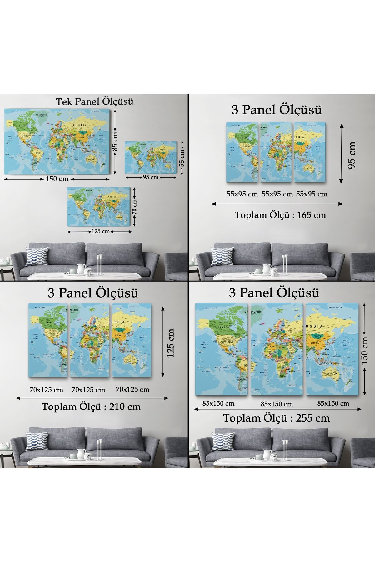 Dünya Haritası Kanvas Tablo Çok Ayrıntılı Dekoratif ve Okyanuslu2151