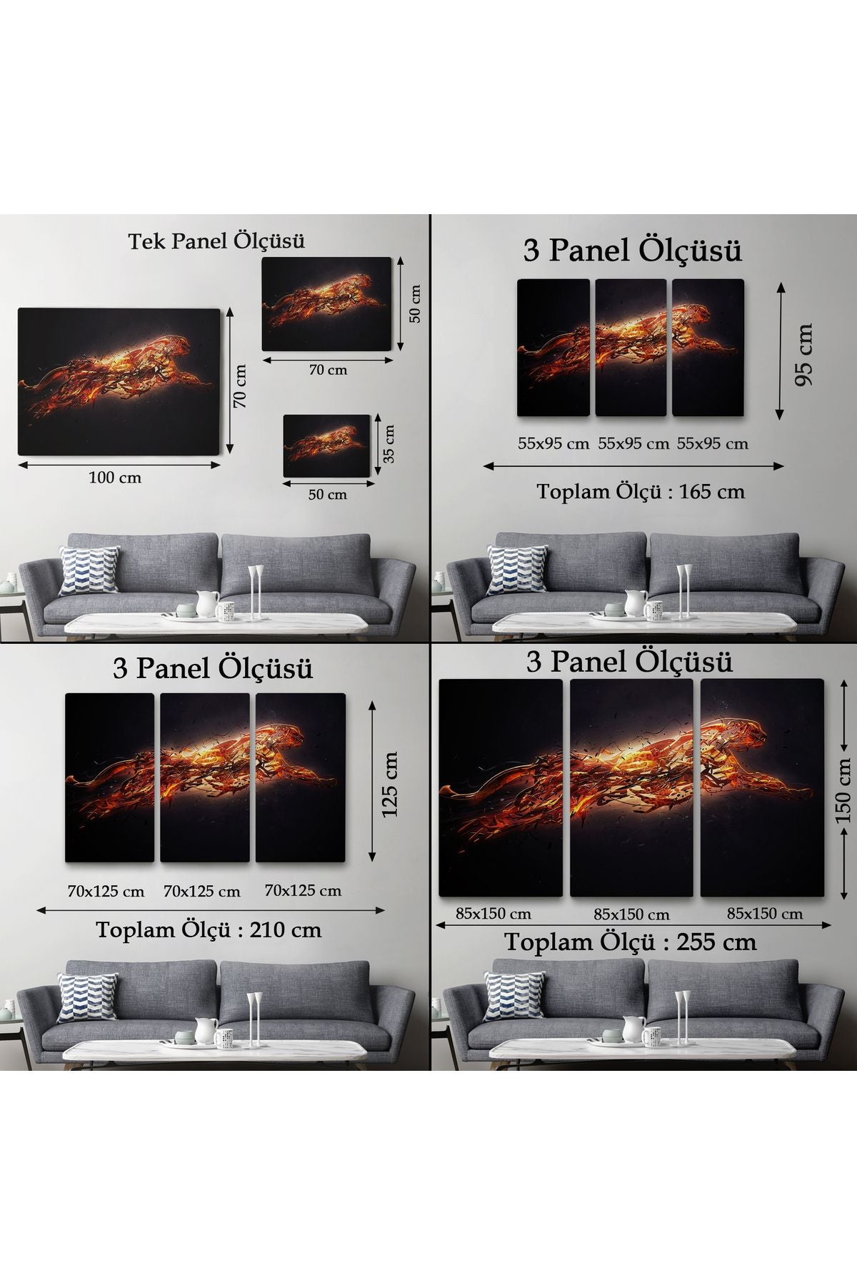 Altın Renkli Koşan Çita Kanvas Tablo, Hayvan Duvar Sanatı, Büyük Kanvas Tablo-5380