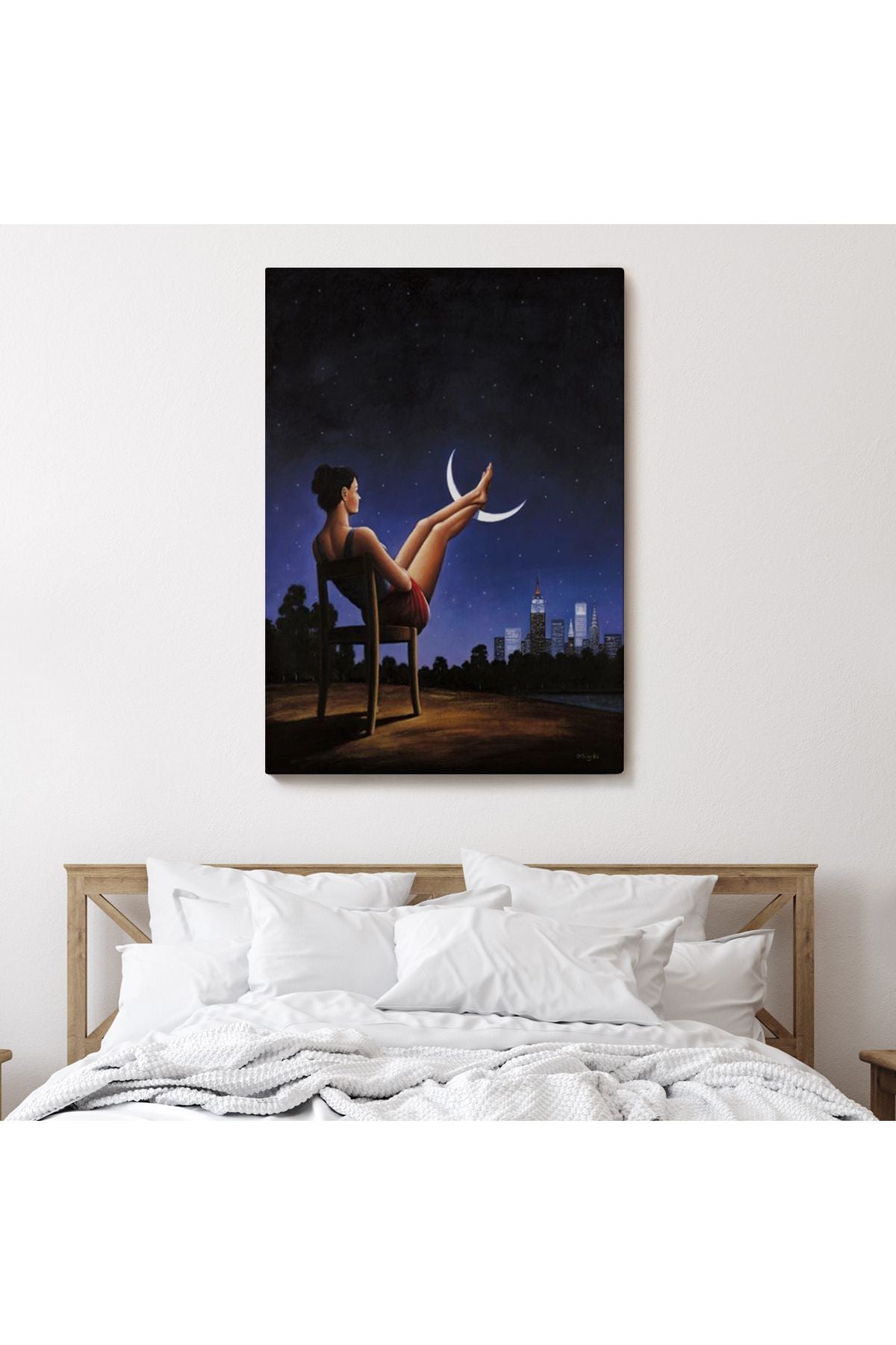Ay'a Ayaklarını Koyup Dinlenen Kadın, Sürreal Sanat Tablosu-6091