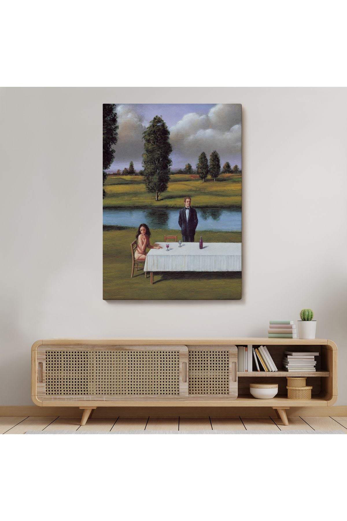 Dekoratif Kanvas Tablo, Duvar Tablosu-Nehir Kenarı ve Sevgilisini Bekleyen Kadın 6258