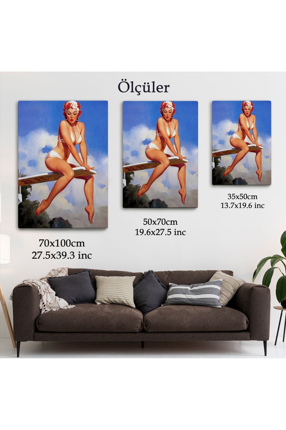 Tramplen Üstündeki Bikinili Sexi Kadın Dekoratif Duvar Tablosu-6157