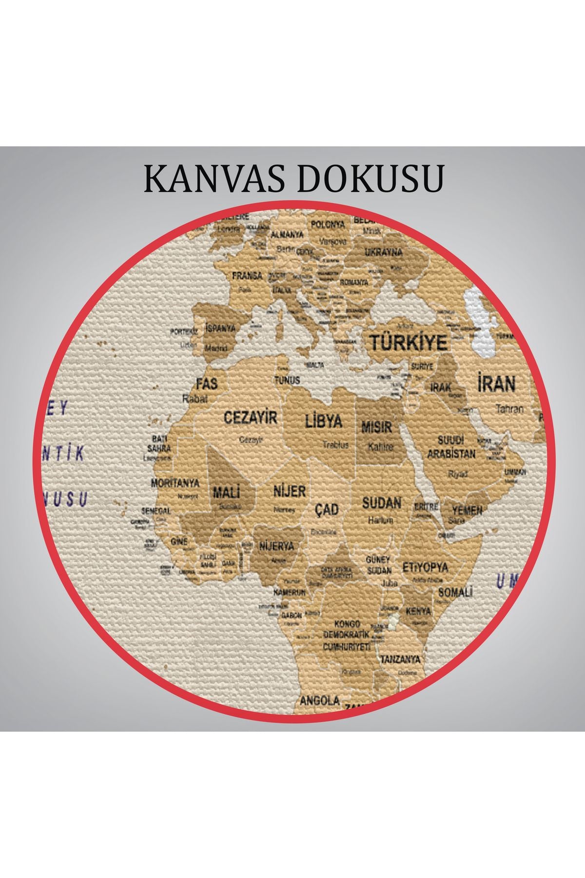 Türkçe Dünya Haritası Kanvas Tablo Ülke Başkent Detaylı ve Dekoratif 2618