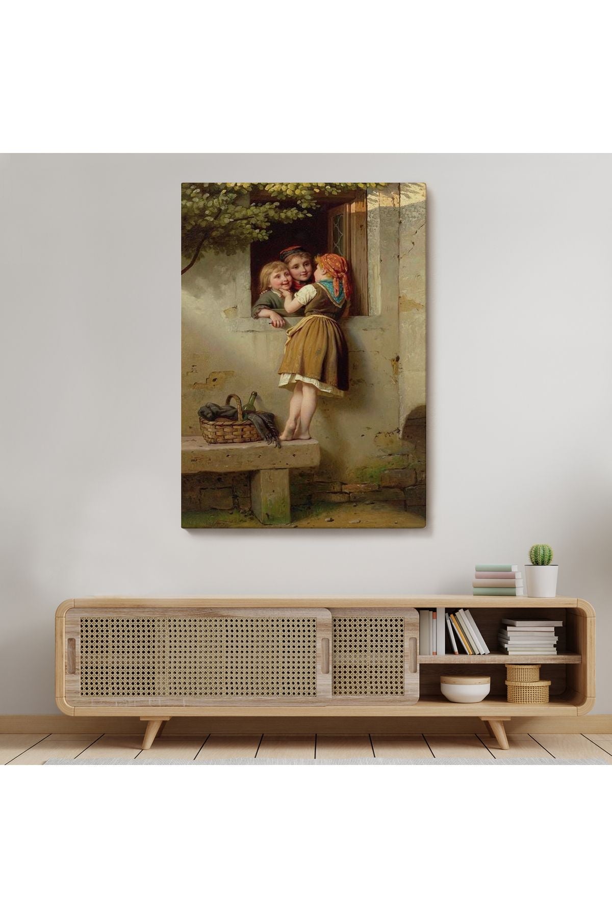 Pencerede Sohbet Eden Çocuklar Tablosu, Johann Georg Meyer von Bremen-6305