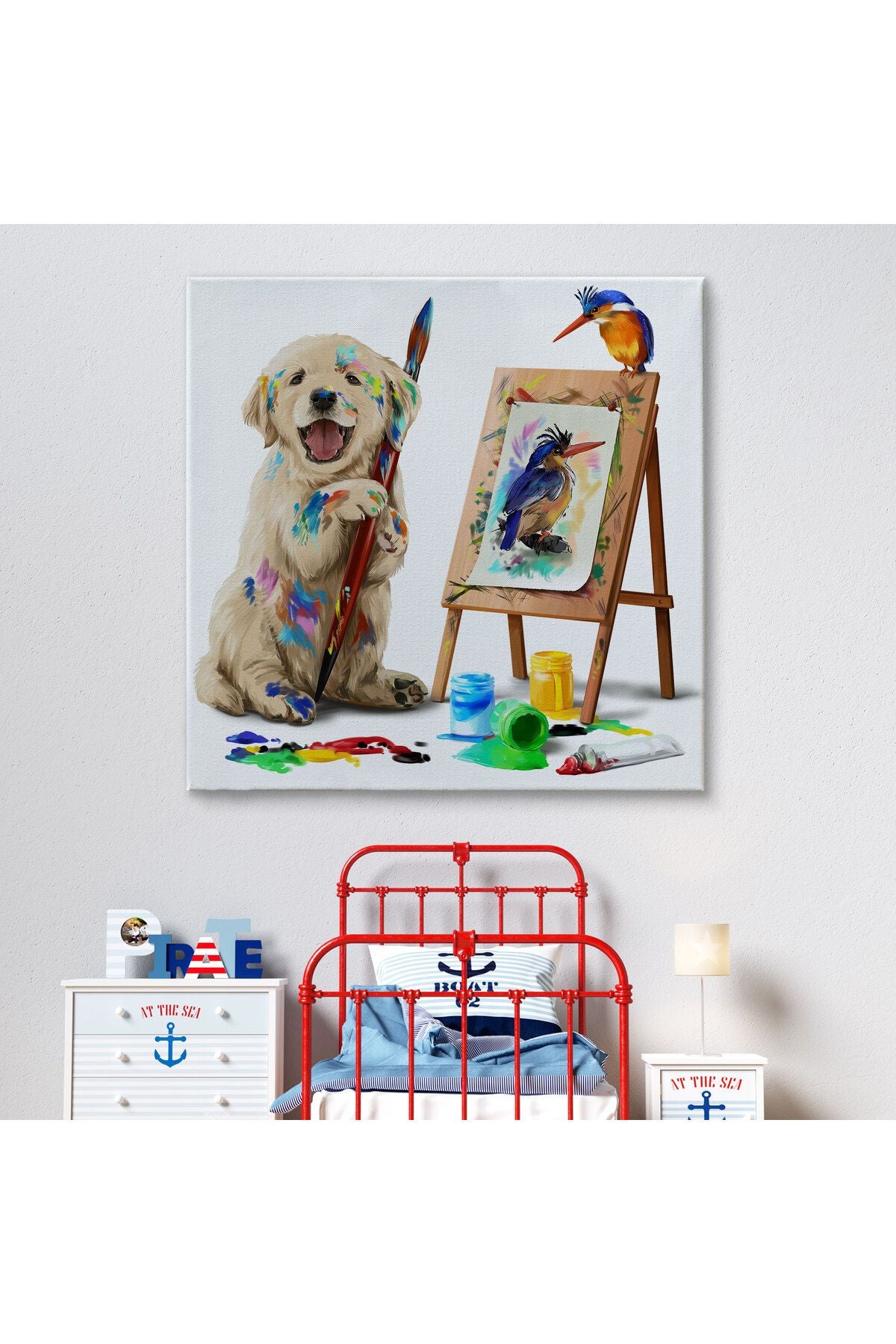 Ressam Yavru Köpek Dekoratif Kanvas Tablo-5845